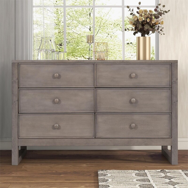 Rustic Wooden Dresser with 6 Drawers， Storage Cabinet for Bedroom - - 36507490 - Mycitystee