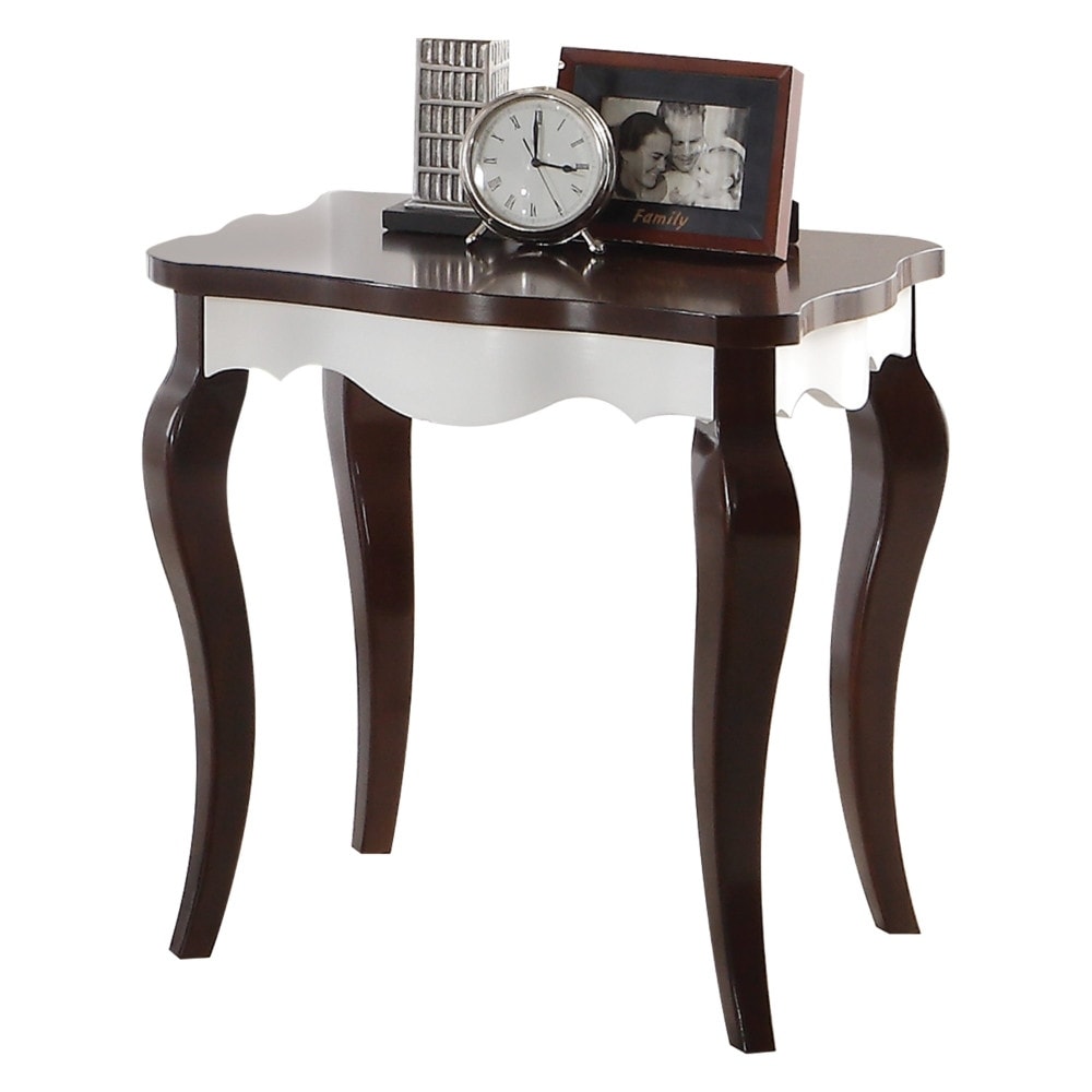 Wooden End Table with Cabriole Legs， White and Walnut Brown - 24 H x 24 W x 22 L Inches - Mycitystee