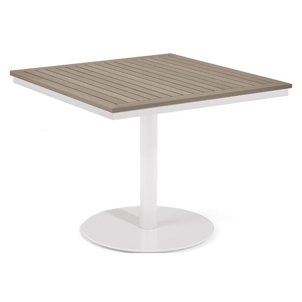 Oxford Garden Travira 38-Inch Square Bistro Table w/ Chalk Finish and Vintage Tekwood Top - Mycitystee