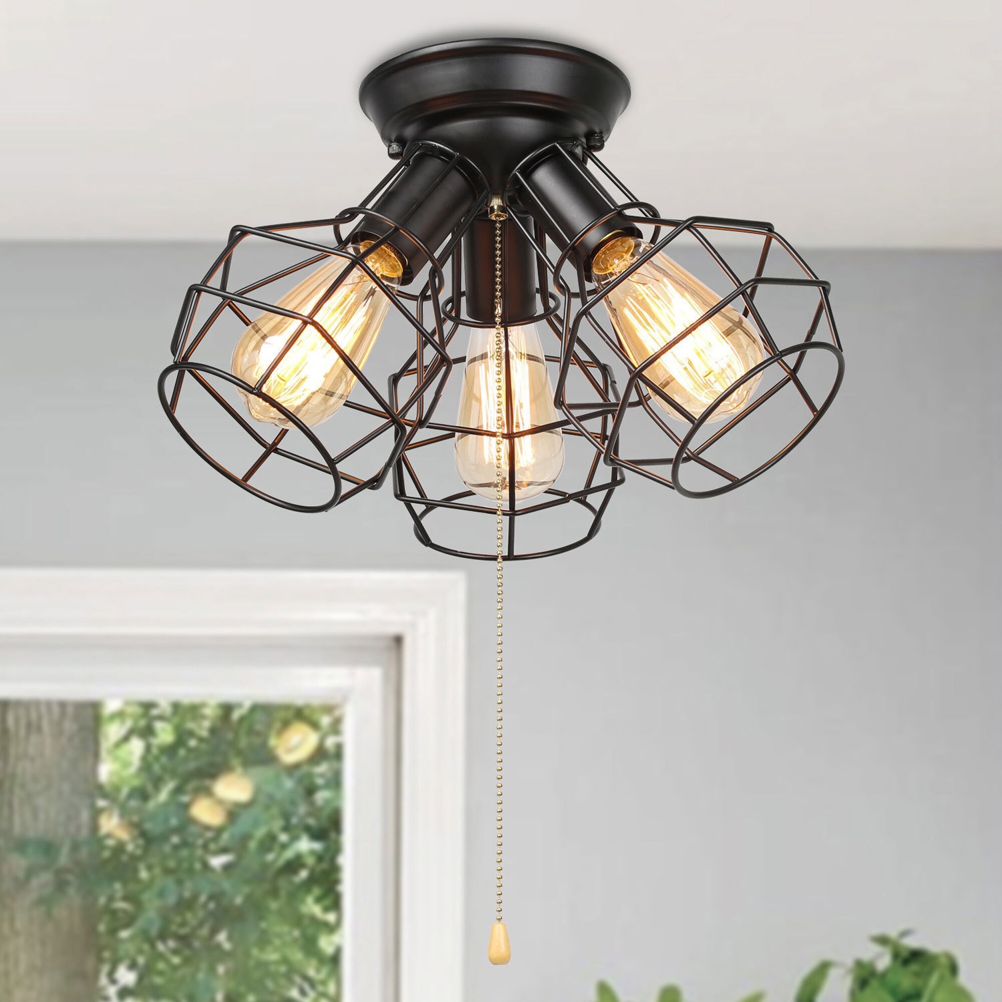 Carbon Loft Metal Cage 3-Light Semi Flush Mount Ceiling Lights - W15