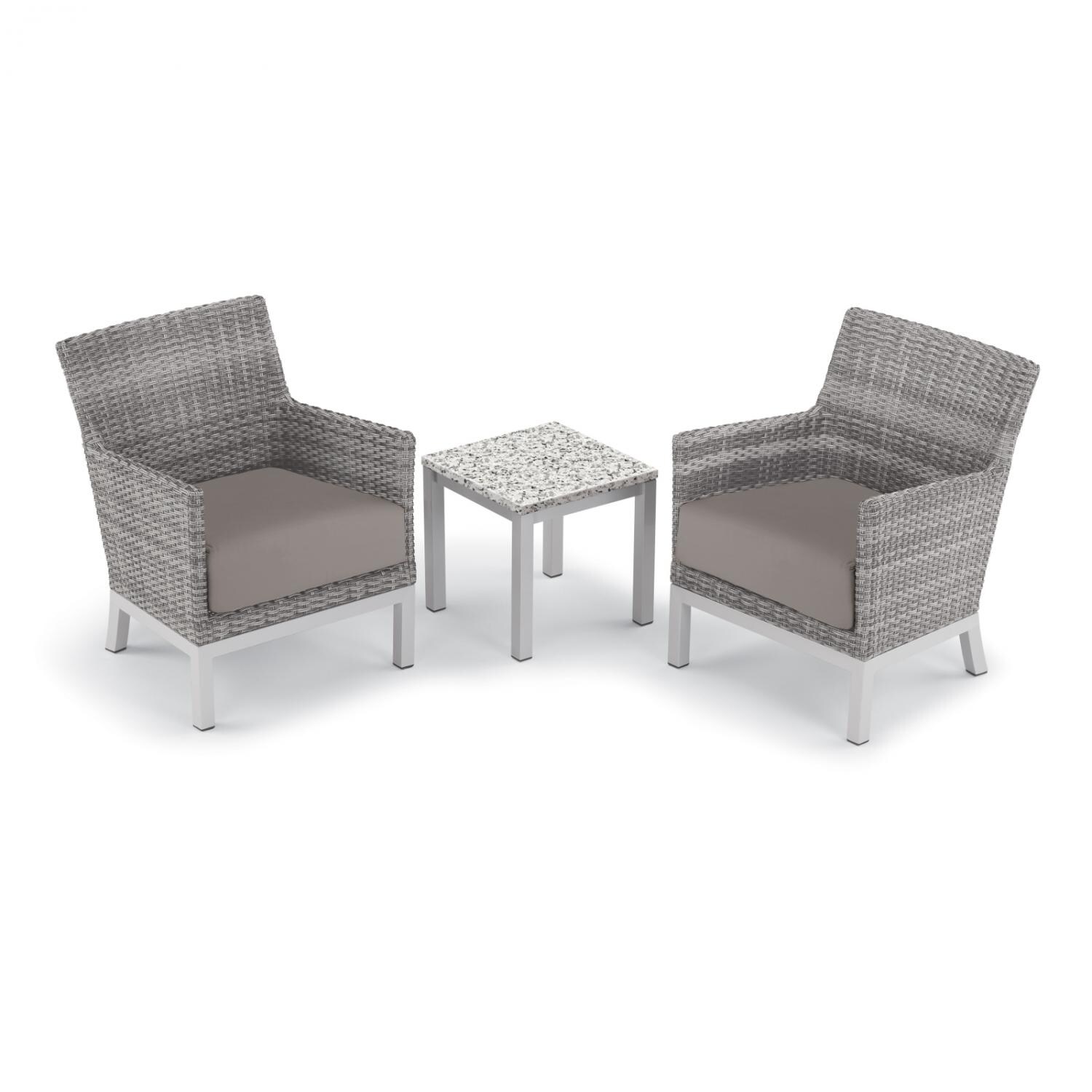 Argento 3 Piece Wicker Patio Conversation Set W/ Lite-Core Ash End Table and Stone Cushions By Oxford Garden - Mycitystee