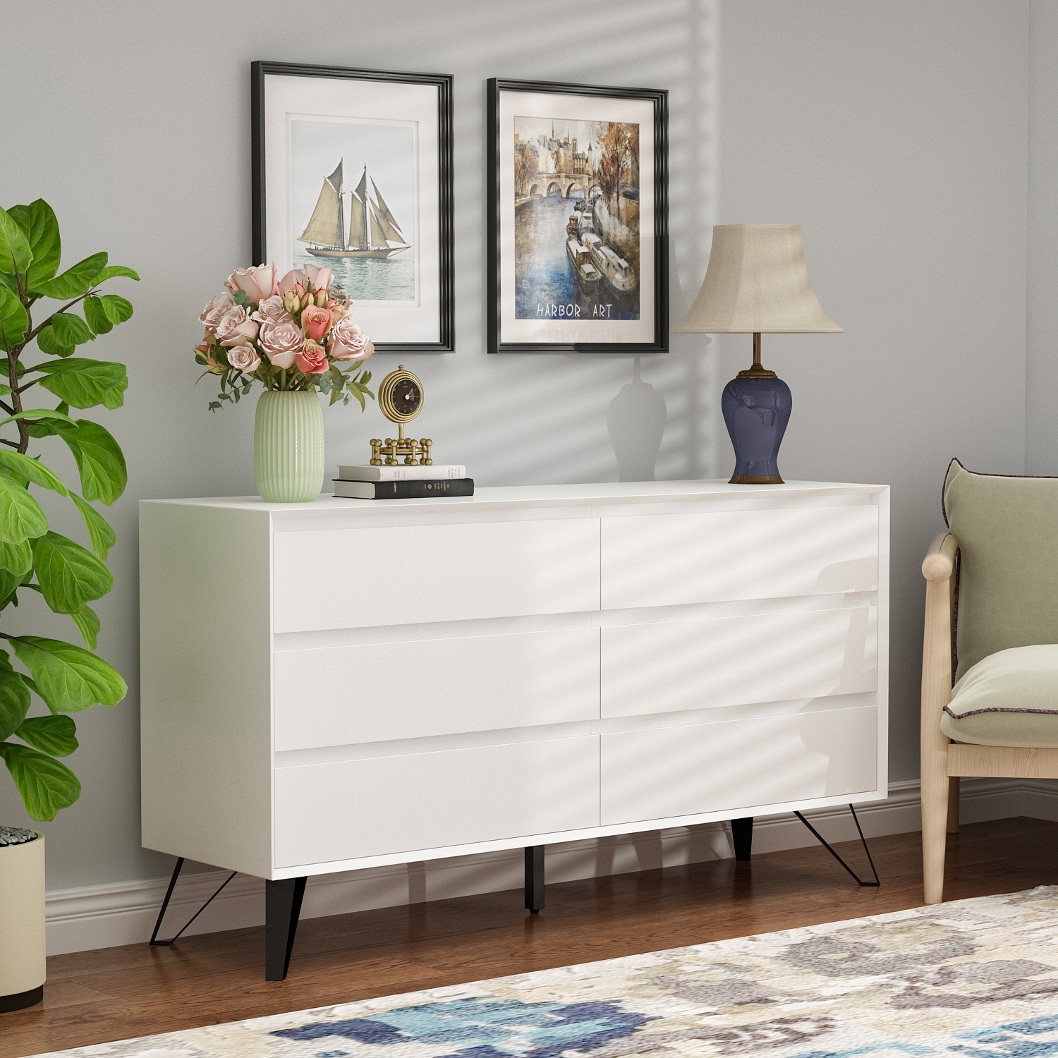 FUFUandGAGA 54''W Dresser Chest In White - - 36394361 - Mycitystee