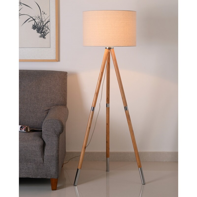 Scope Natural Wood Grain with Chrome Accents Floor Lamp - Mycitystee