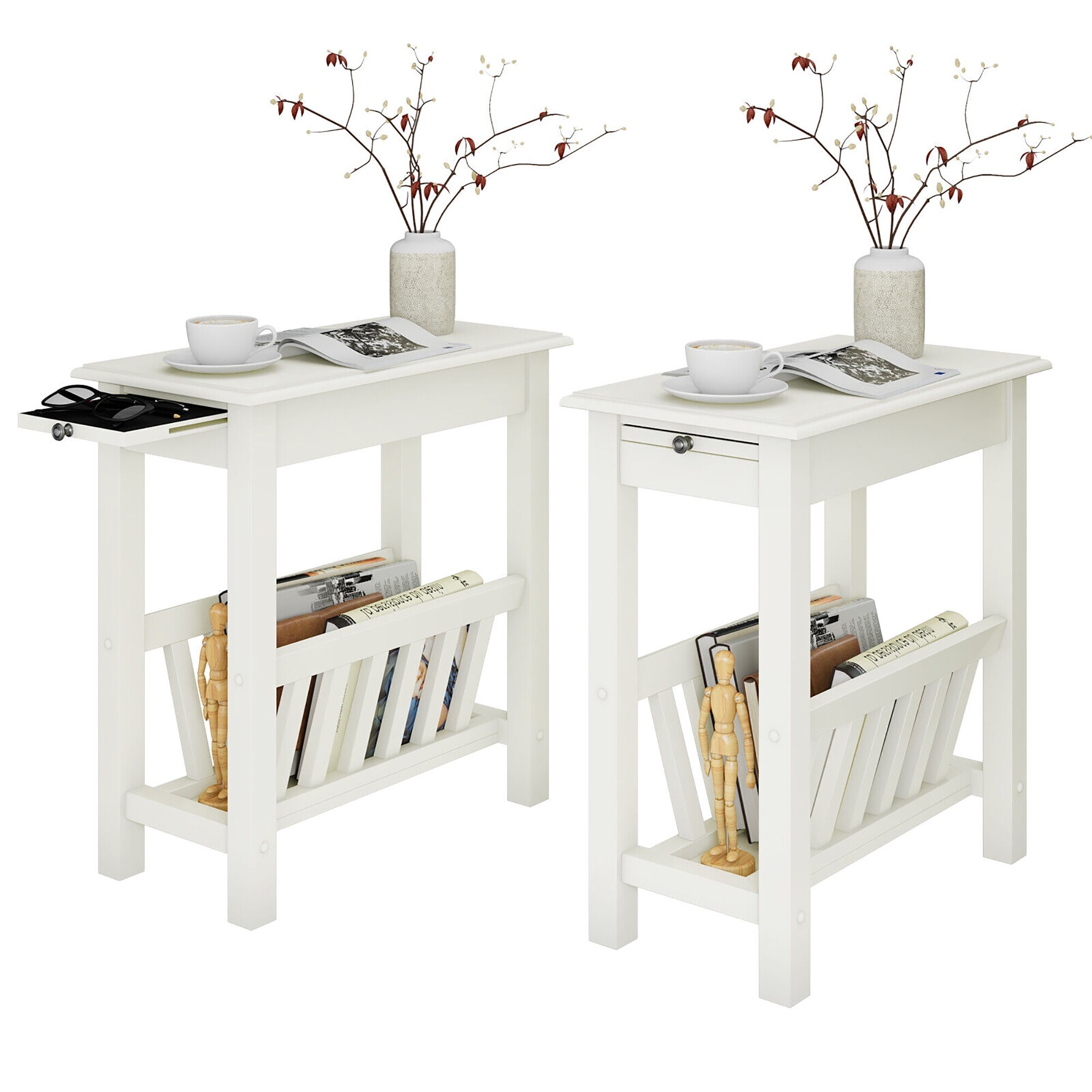 Gymax 2 PCS Side Table End Table Nightstand w/ Bottom Storage Shelf and - Mycitystee