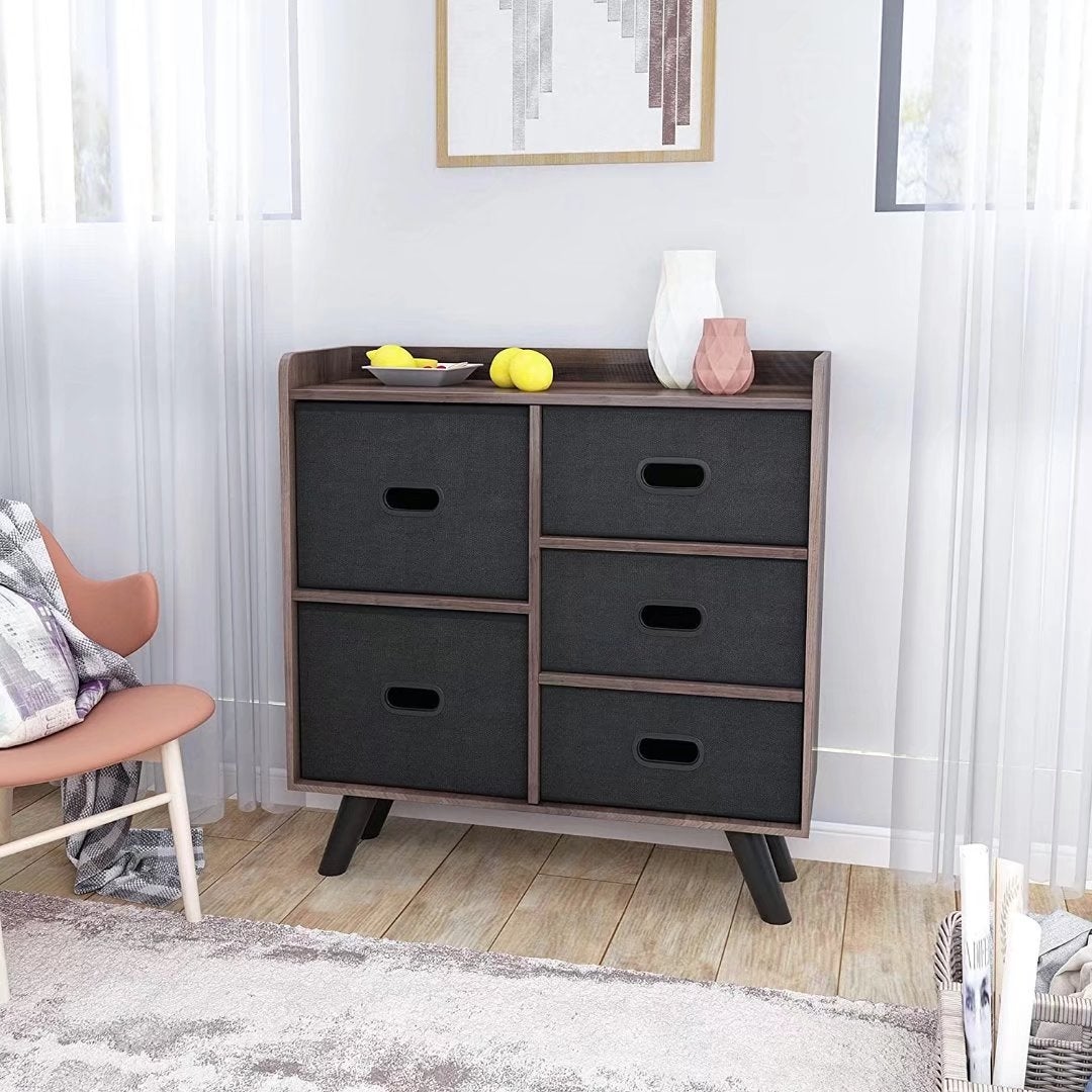 5 Drawer Storage Dresser with Wood Top and Fabric Drawer - - 35452086 - Mycitystee