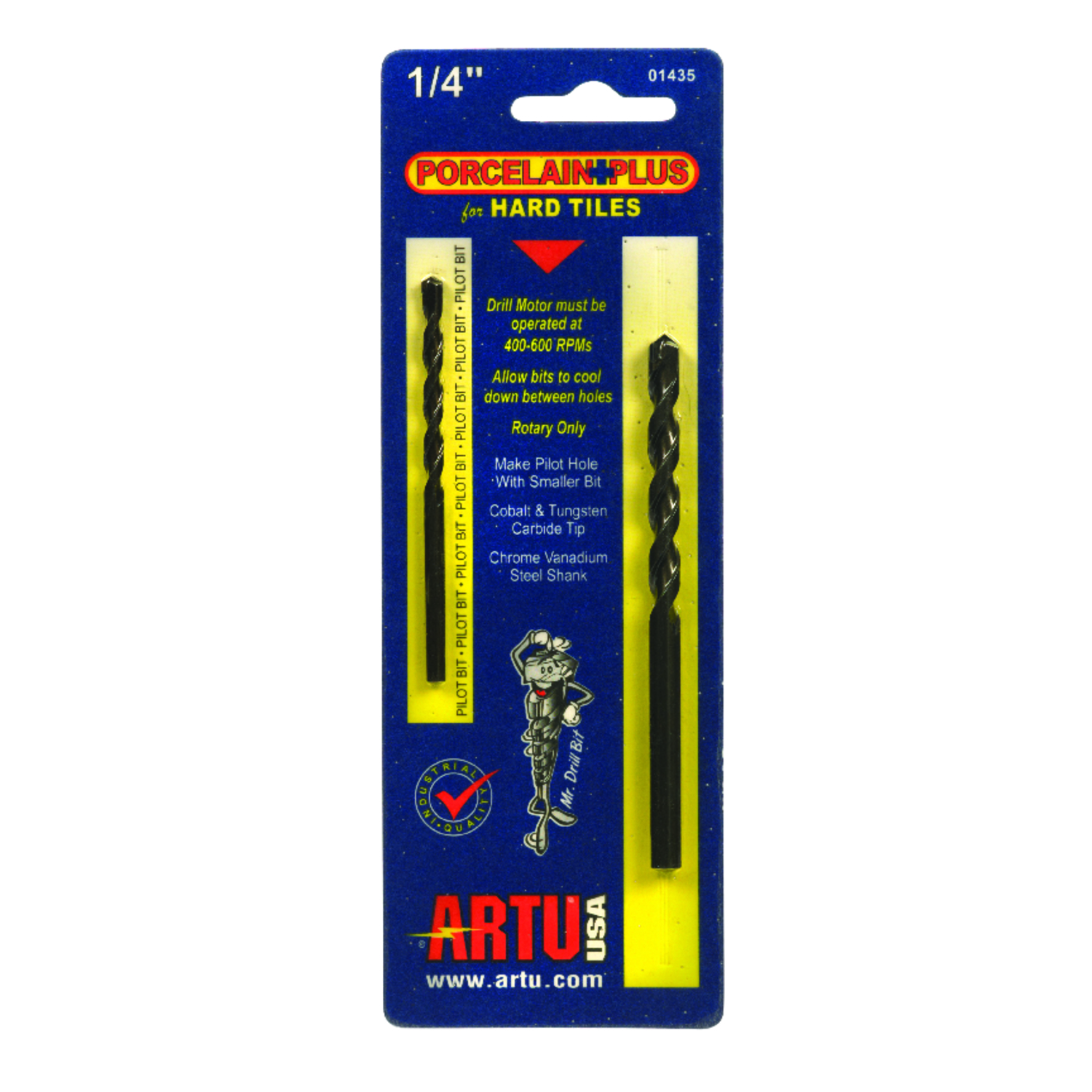 ARTU Porcelain Plus 1/4 in. X 4-1/8 in. L Tungsten Carbide Tipped Glass and Tile Bit Set 2 pc - Mycitystee