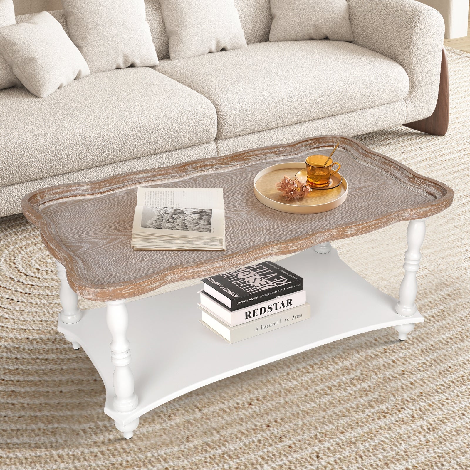 2 Tier Rustic Farmhouse Wooden Cottagecore Coffee Table - Mycitystee