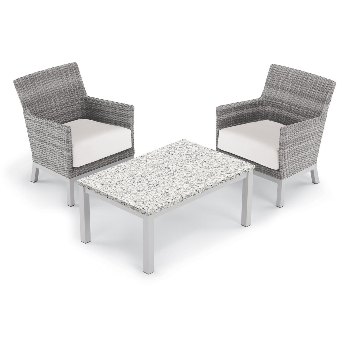 Argento 3 Piece Wicker Patio Conversation Set W/ Lite-Core Ash Coffee Table and Eggshell White Cushions By Oxford Garden - Mycitystee
