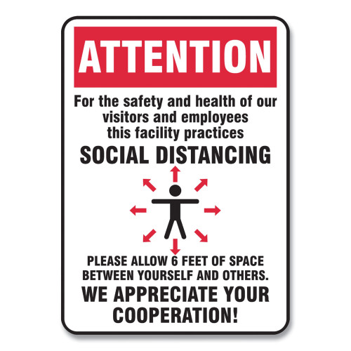 Accuform Social Distance Signs， Wall， 7 x 10， Visitors and Employees Distancing， Humans/Arrows， Red/White， 10/Pack (MGNG902VPESP) - Mycitystee