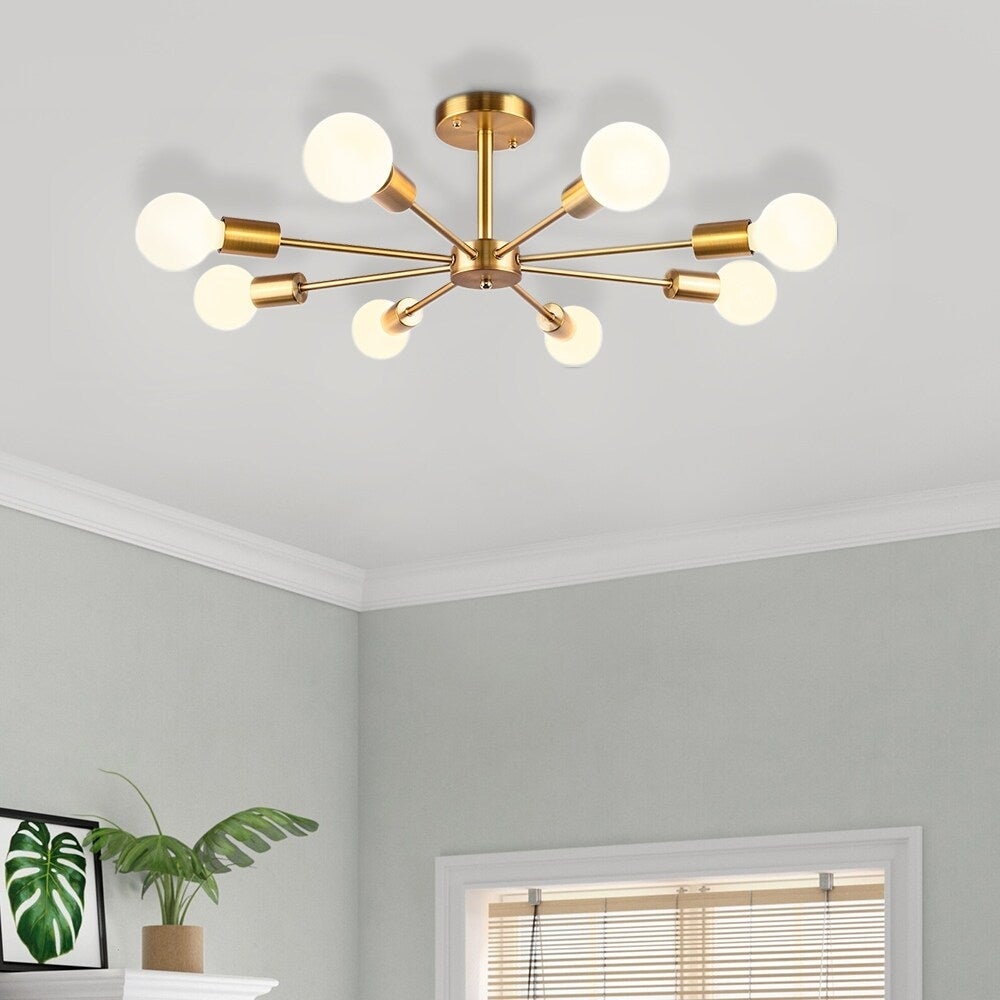 Modern Vintage Glam Metal Sputnik Semi - Flush Mount Ceiling Light - Mycitystee