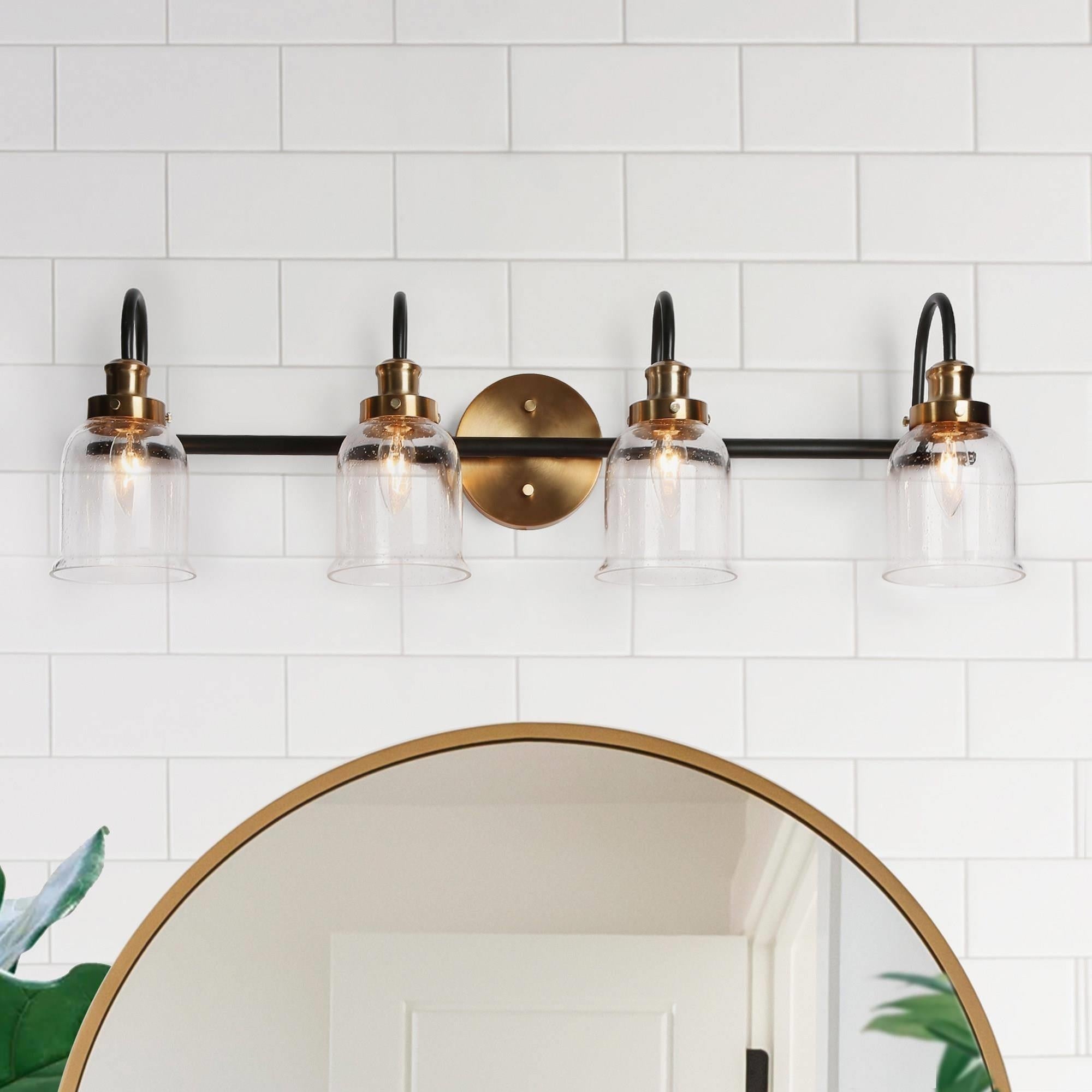 Kesa Modern 4-Light Linear Bathroom Vanity Light Black Gold Wall Sconces - Mycitystee