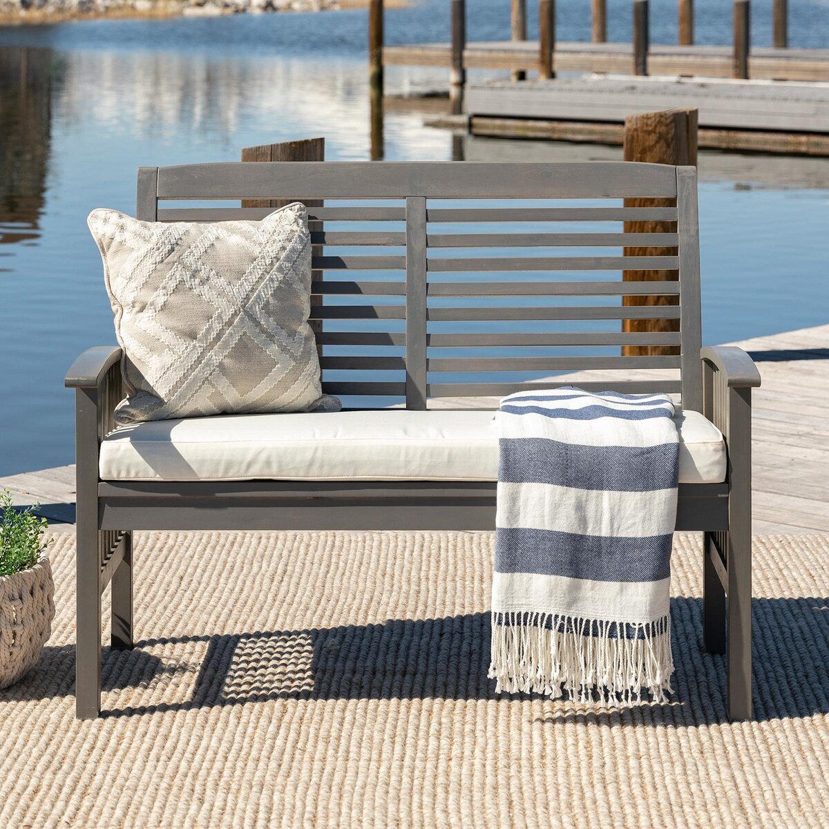 Ultimate Patio Horizon Way Acacia Patio Loveseat W/ Off-White Cushion - Mycitystee
