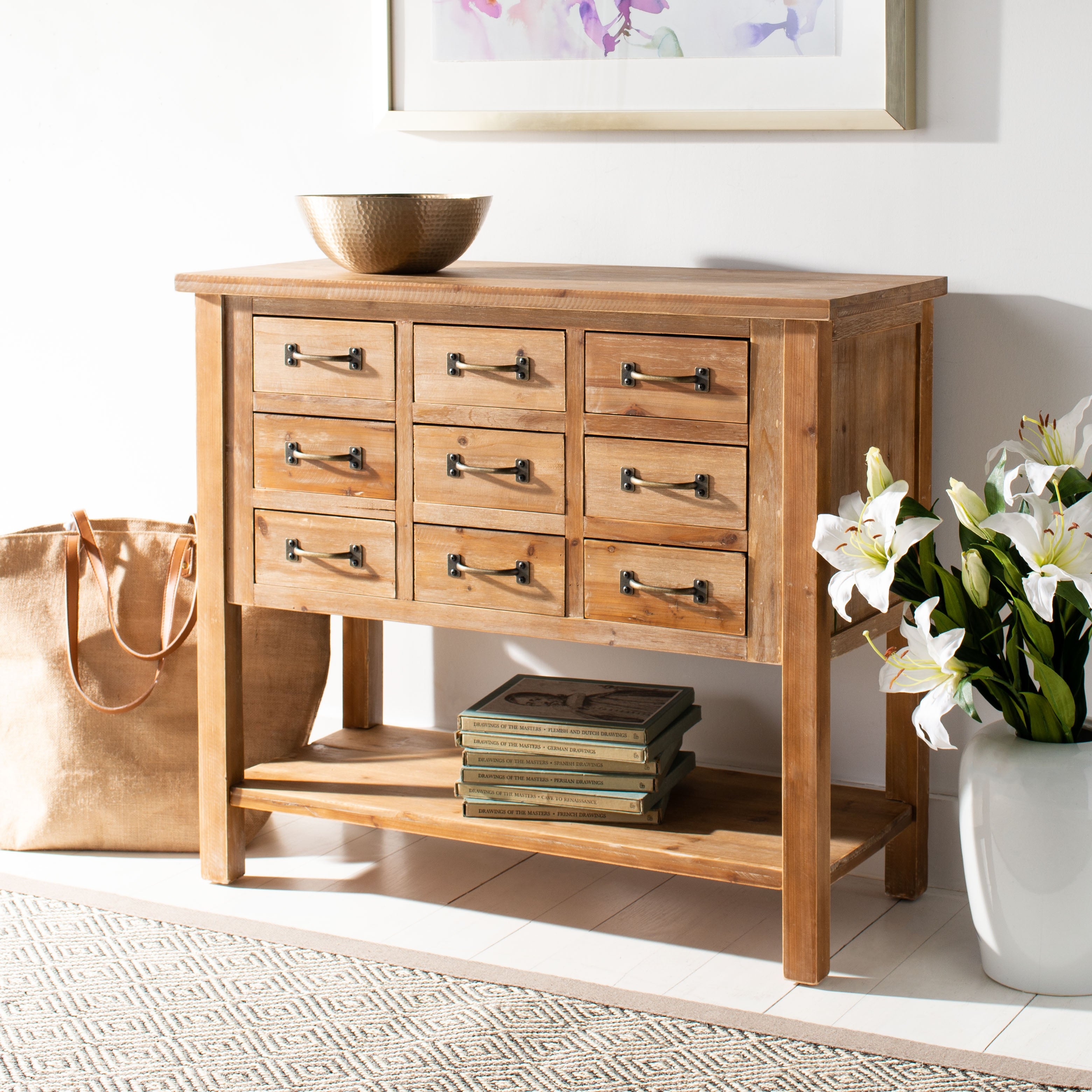 SAFAVIEH Mendie Natural Oak 9-Drawer Chest - - 14430281 - Mycitystee