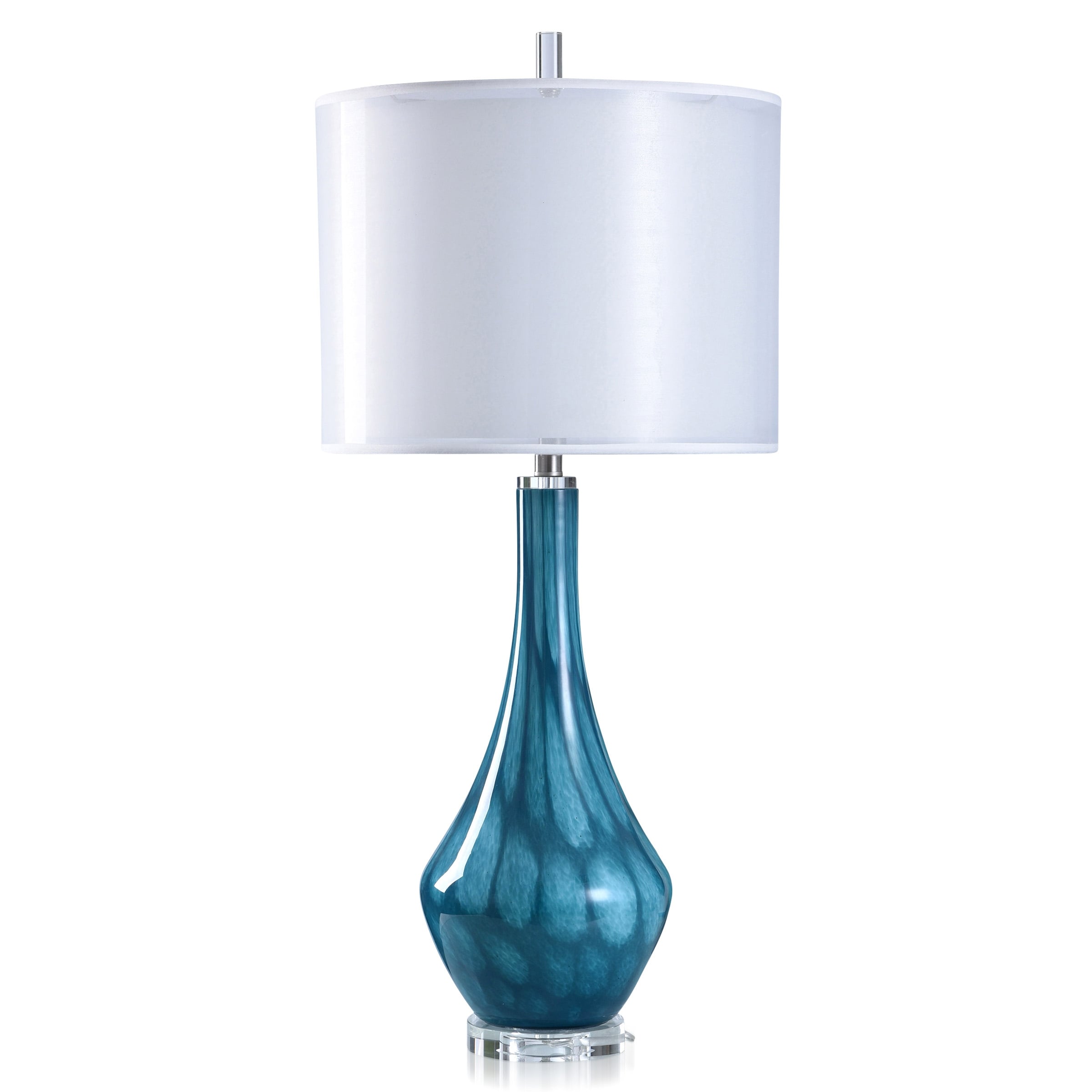 Painted Glass Body Table Lamp With Clear Acrylic Base - Tortoise Teal Finish - Sheer and White 2 Layer Shade - Mycitystee