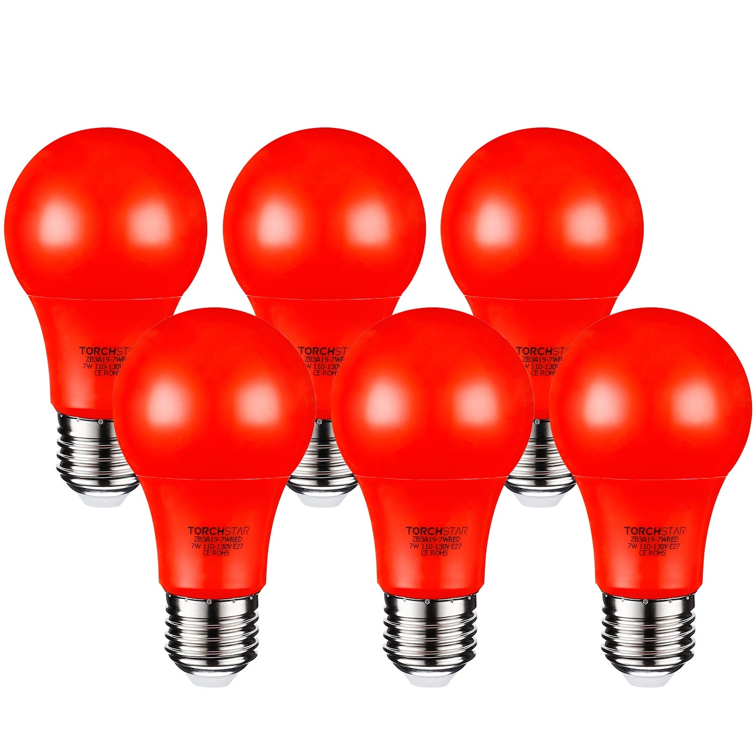 7W Red LED A19 Colored Light Bulb， E26/E27 Base， 30，000hrs - 6PACK - Mycitystee