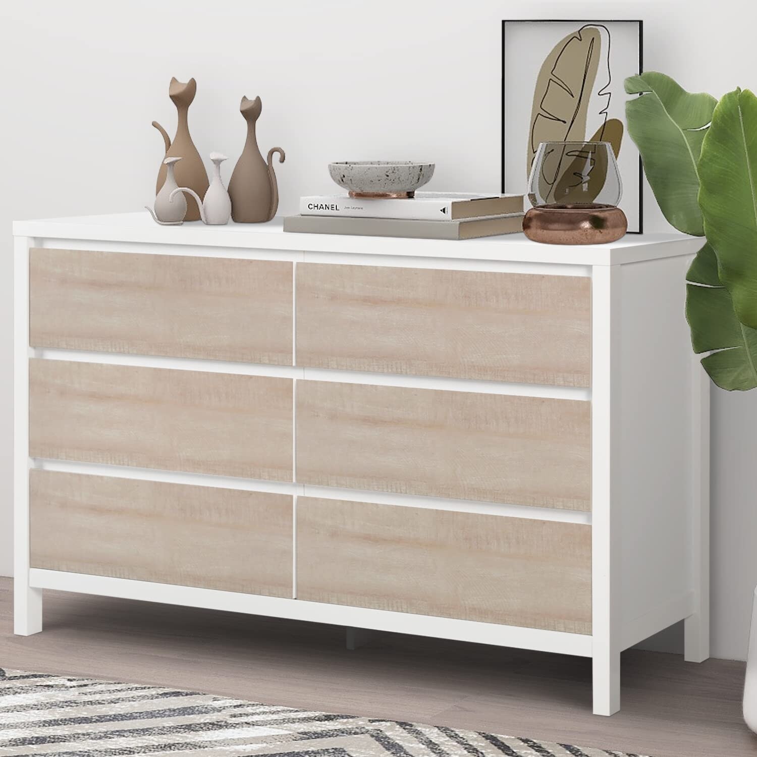 Dresser for Bedroom - Modern Bedroom Dresser with 6 Drawers， Wooden Horizontal Dresser， Chest of Dresser - as picture - - 37668998 - Mycitystee