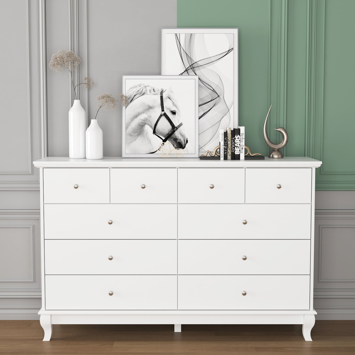 55.1W Chest Dresser Cloest for Bedroom Double Dresser White/Black - - 36239433 - Mycitystee
