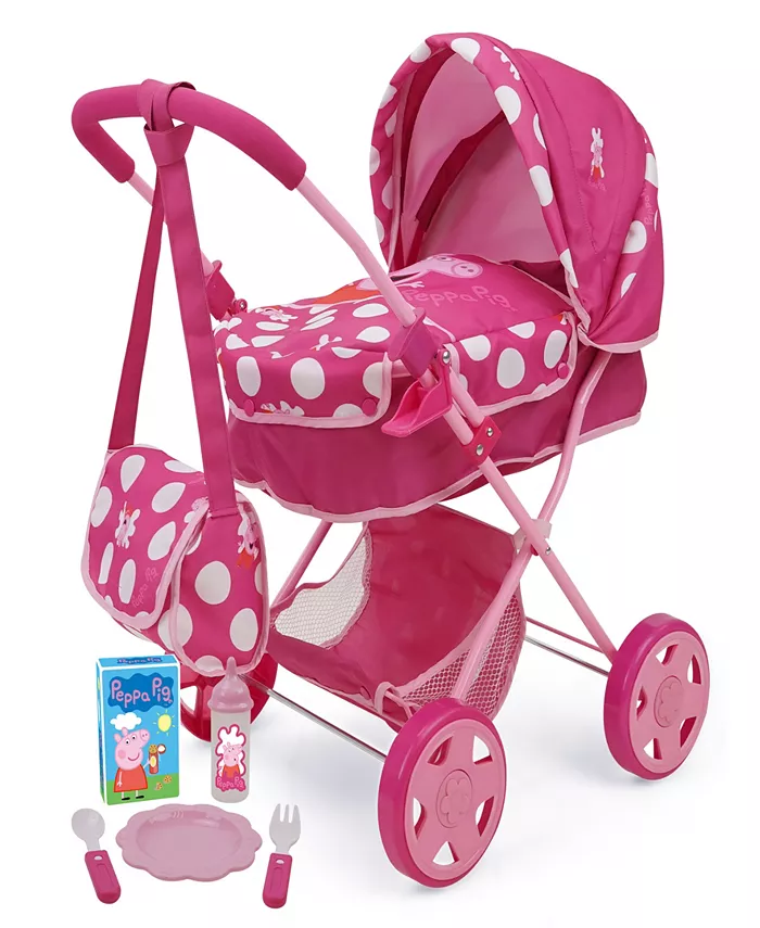 Peppa Pig Baby Classic Pink  White Dots Doll Pram Set - Mycitystee