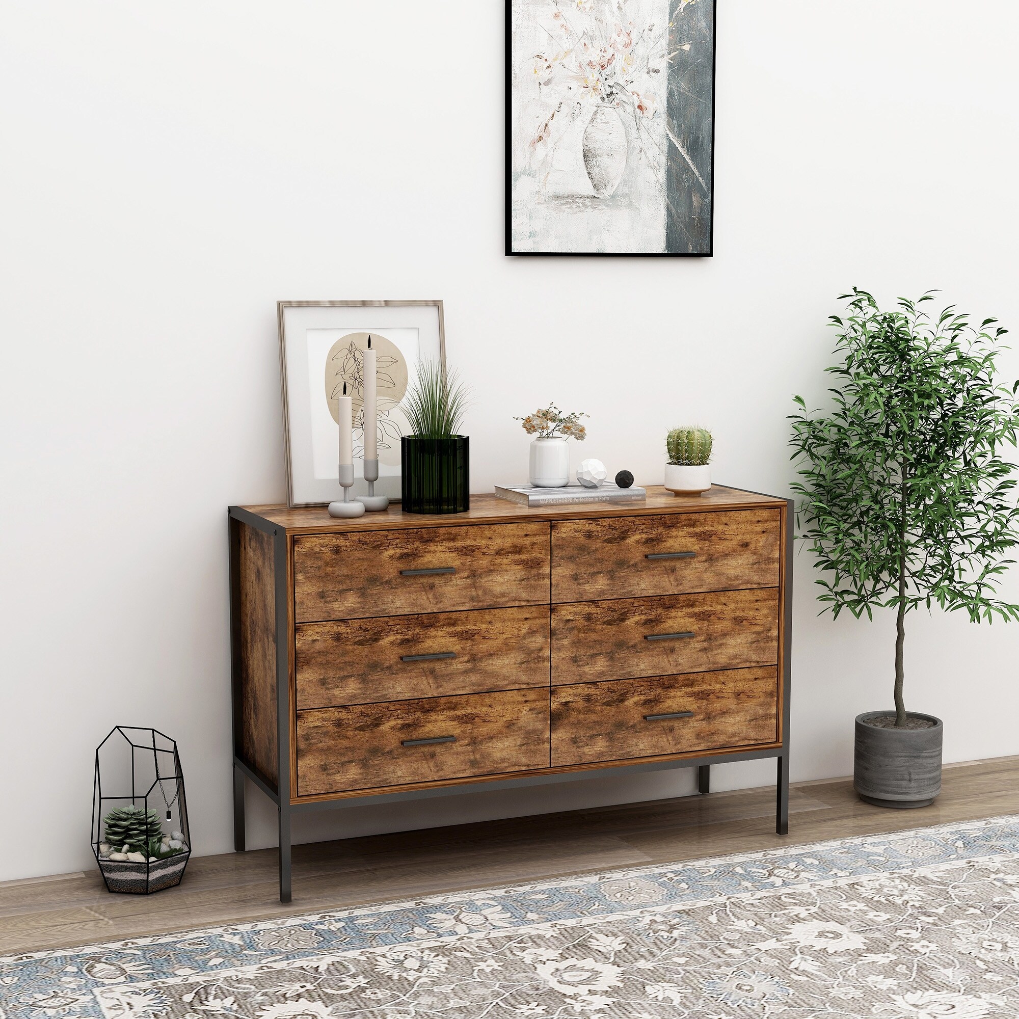 6 Drawer Dresser with Sturdy Steel Frame - - 37953544 - Mycitystee