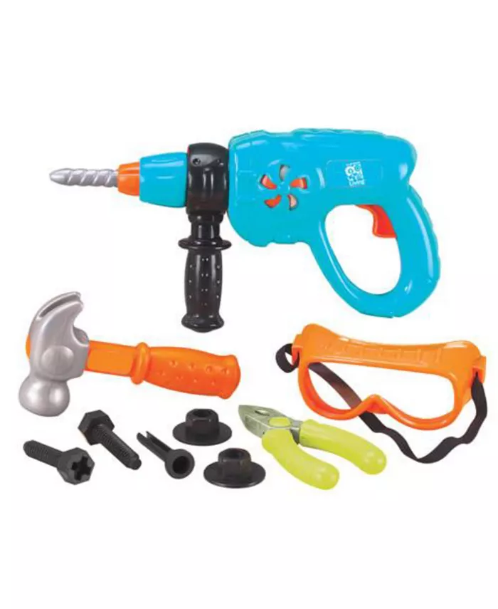 Small World Toys Child's Pretend Play Power Drill Tool Set - 10 Pieces - Mycitystee