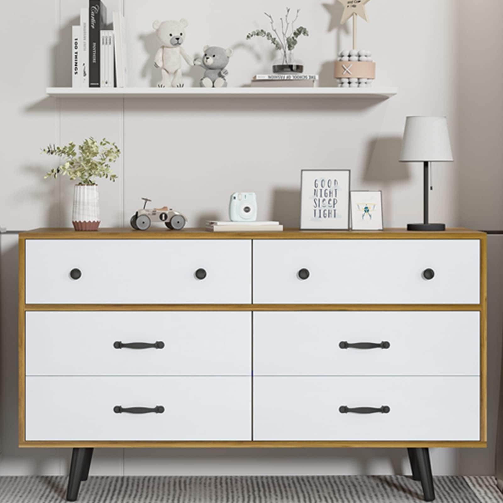 White Dresser， 6 Drawer Double Dresser with Wide Drawers， Large Storage Dresser for Kids Bedroom， Living Room， Hallway - - 37668416 - Mycitystee
