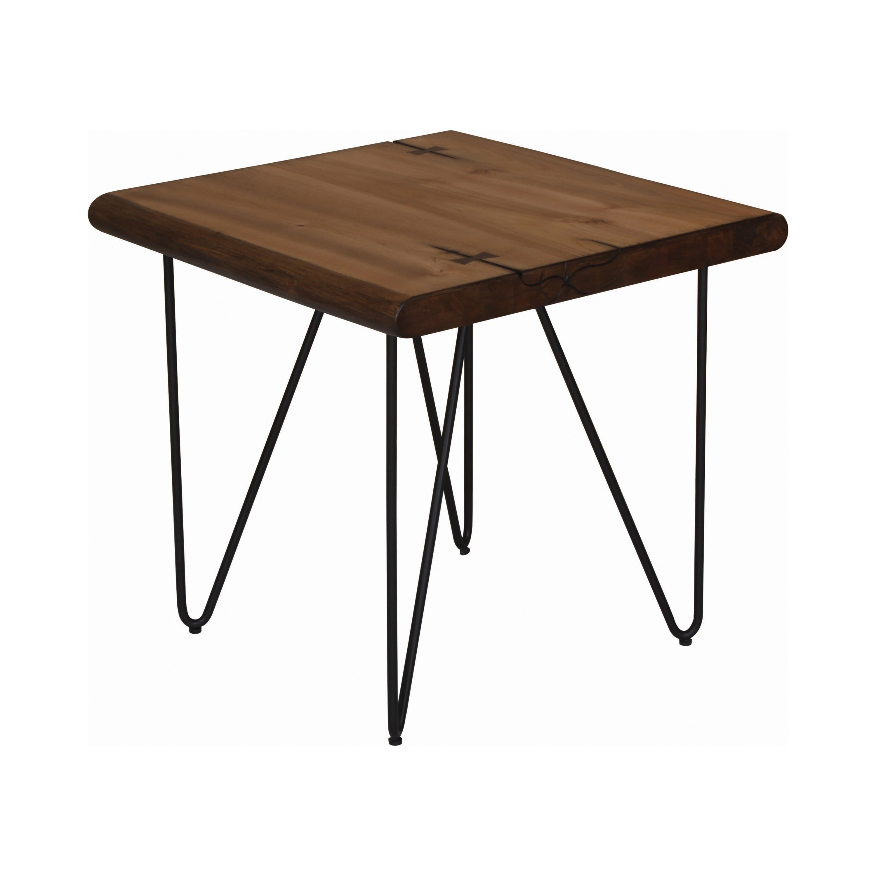 Square Wooden Top End Table with Metal Hairpin Legs， Brown - Mycitystee
