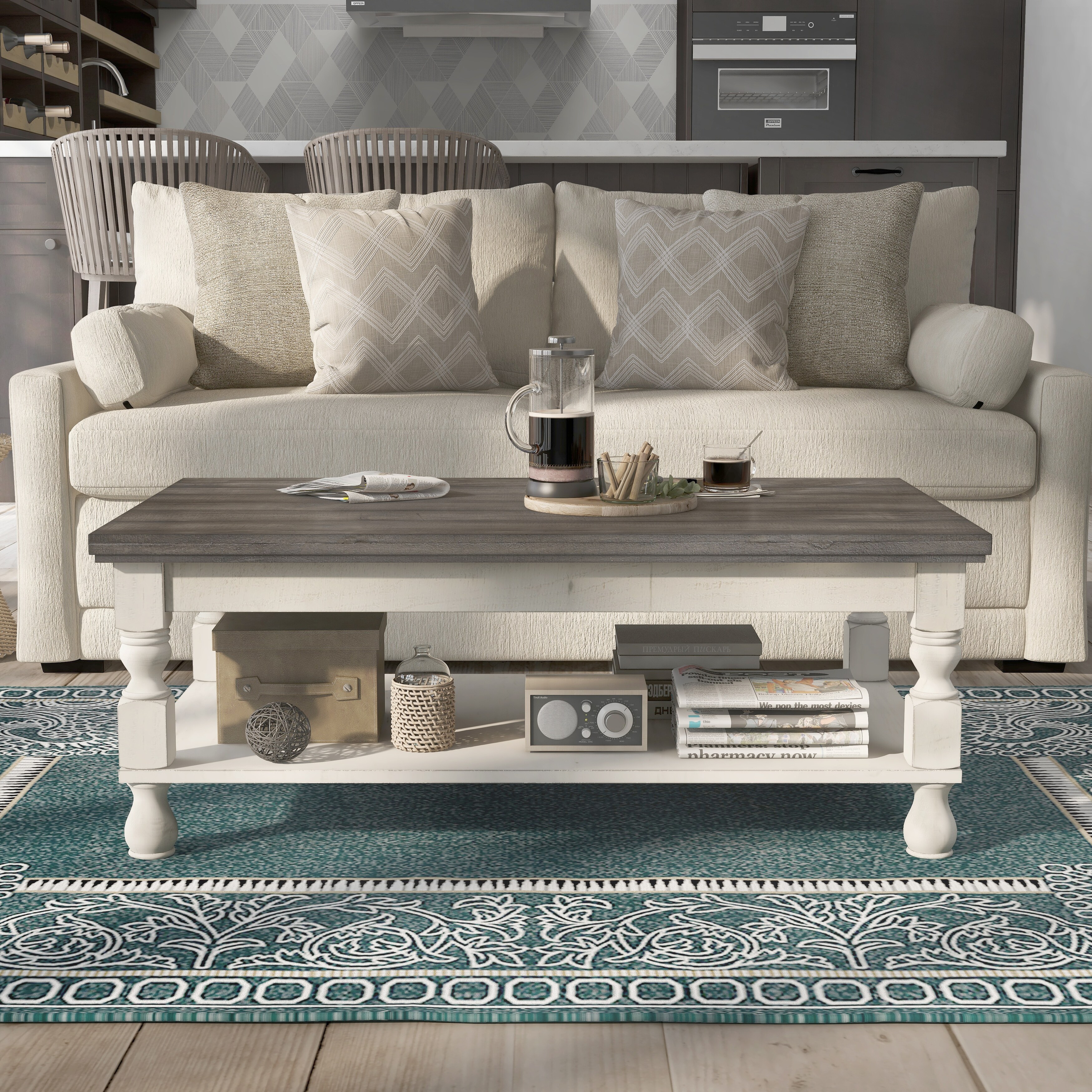 Furniture of America Neking Rustic White 47-in Solid Wood Coffee Table - Mycitystee