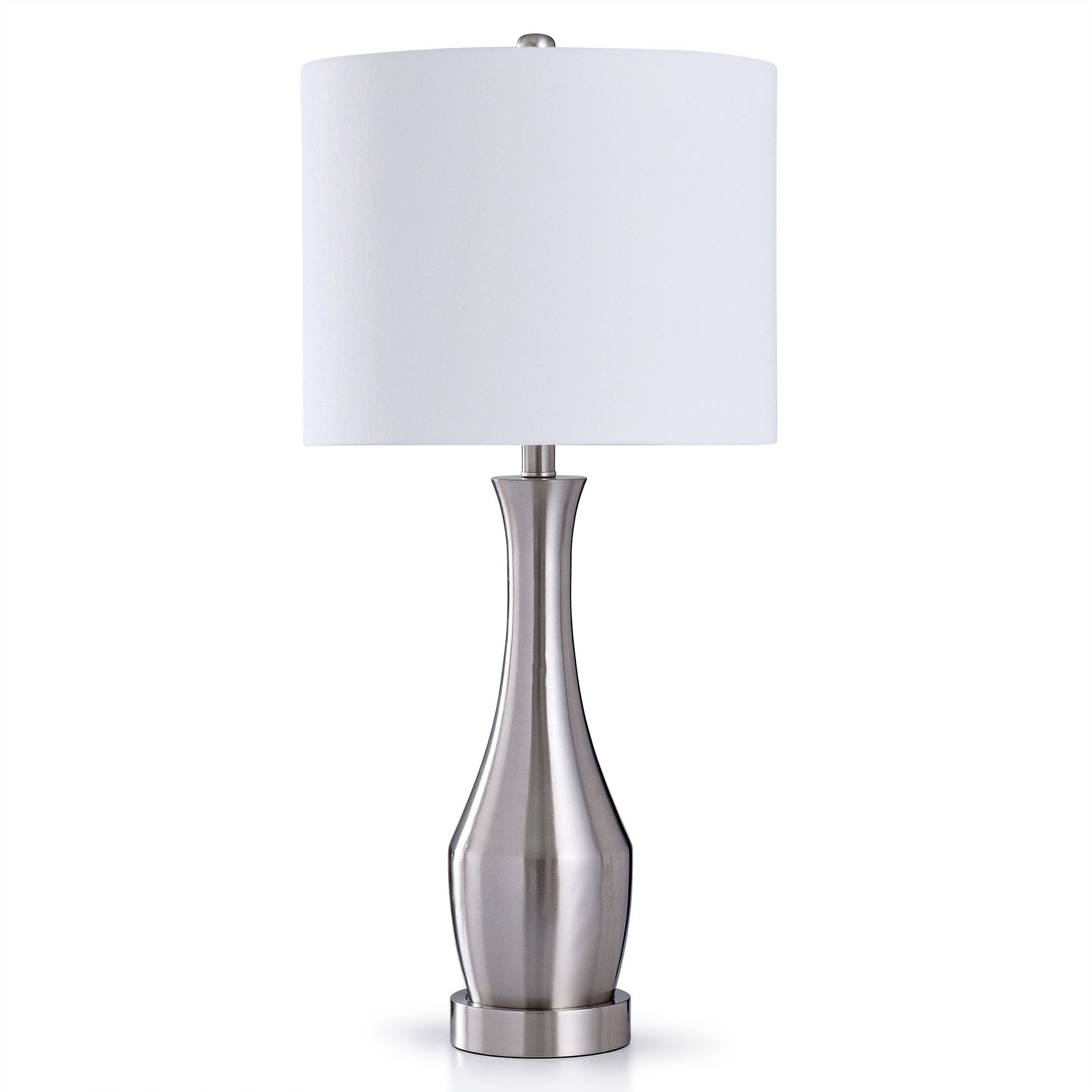 StyleCraft Brushed Steel 1-light Table Lamp with White Linen - Mycitystee