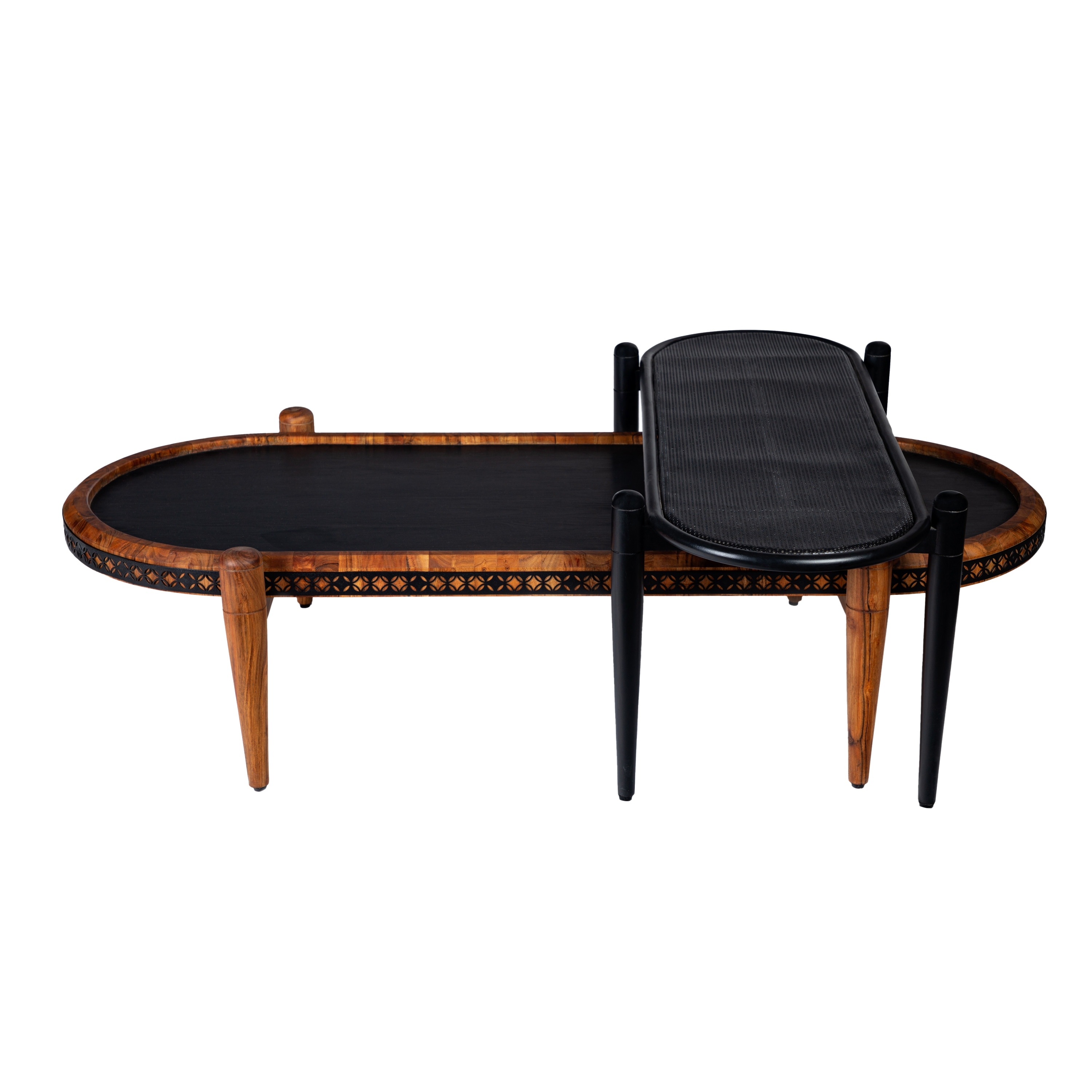 50， 39 Inch 2 Piece Oval Acacia Wood and Metal Nesting Coffee Table Set for iving Room， Home， Office， Brown and Black - Mycitystee