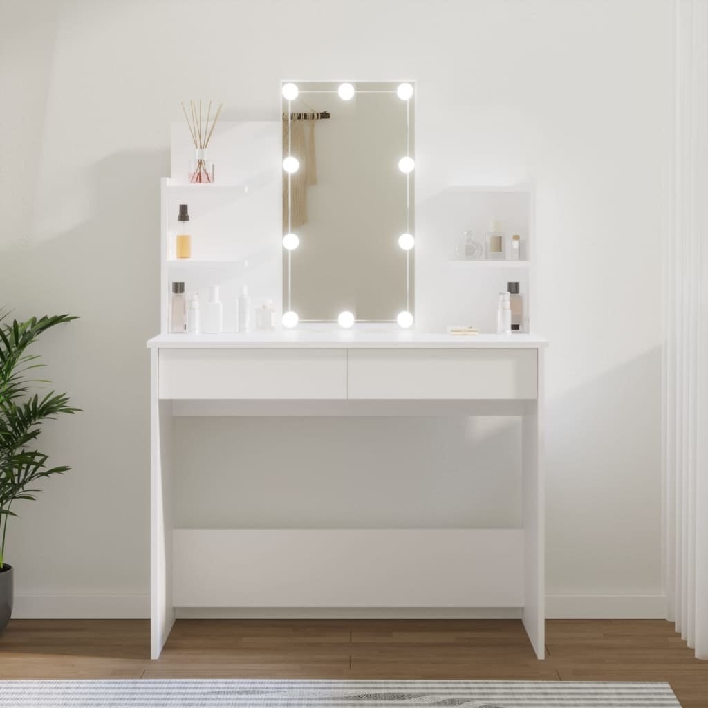 vidaXL Dressing Table with LED Makeup Vanity Cosmetic Table Smoked Oak/White - - 36661864 - Mycitystee