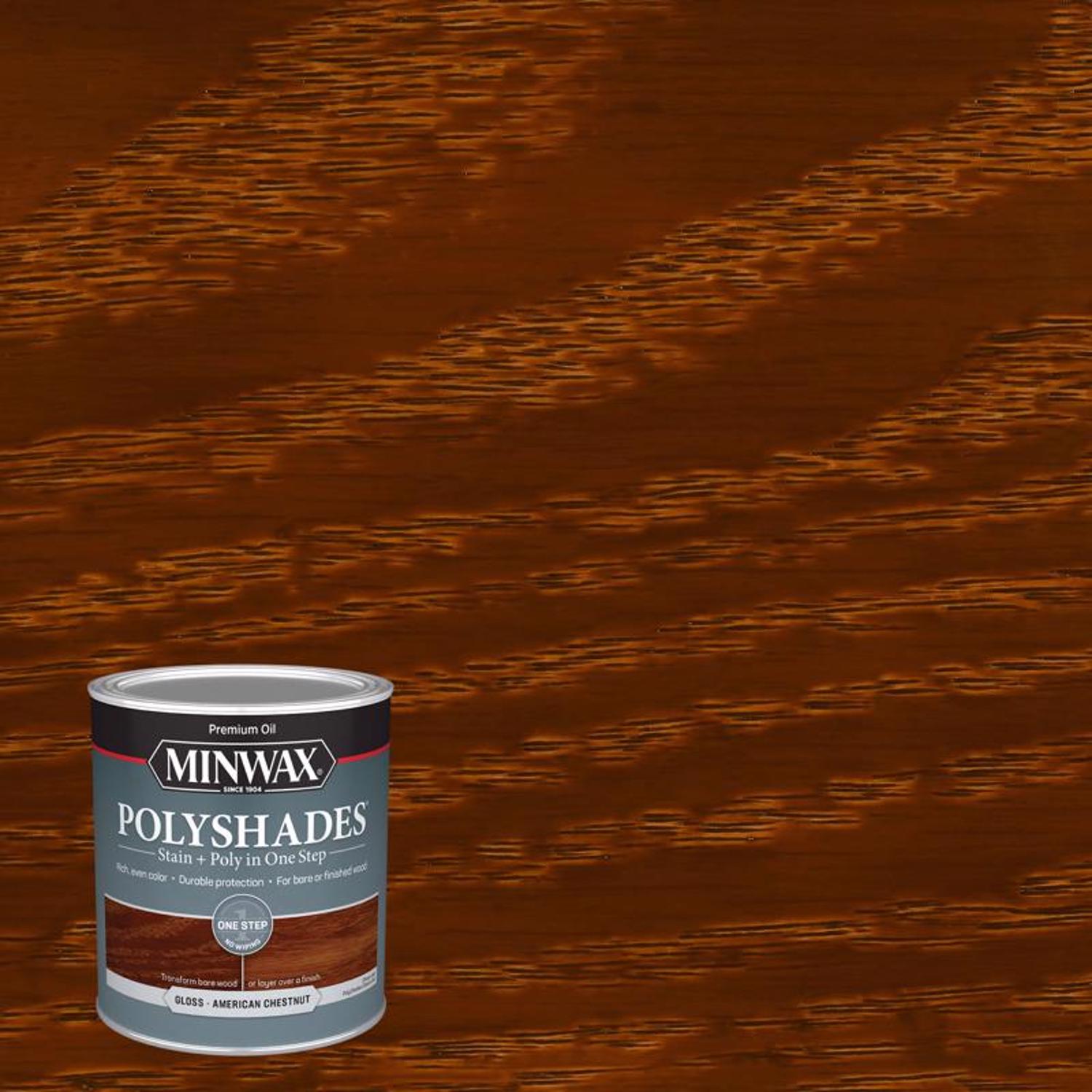 Minwax PolyShades Semi-Transparent Gloss American Chestnut Stain/Polyurethane Finish 1 qt - Mycitystee