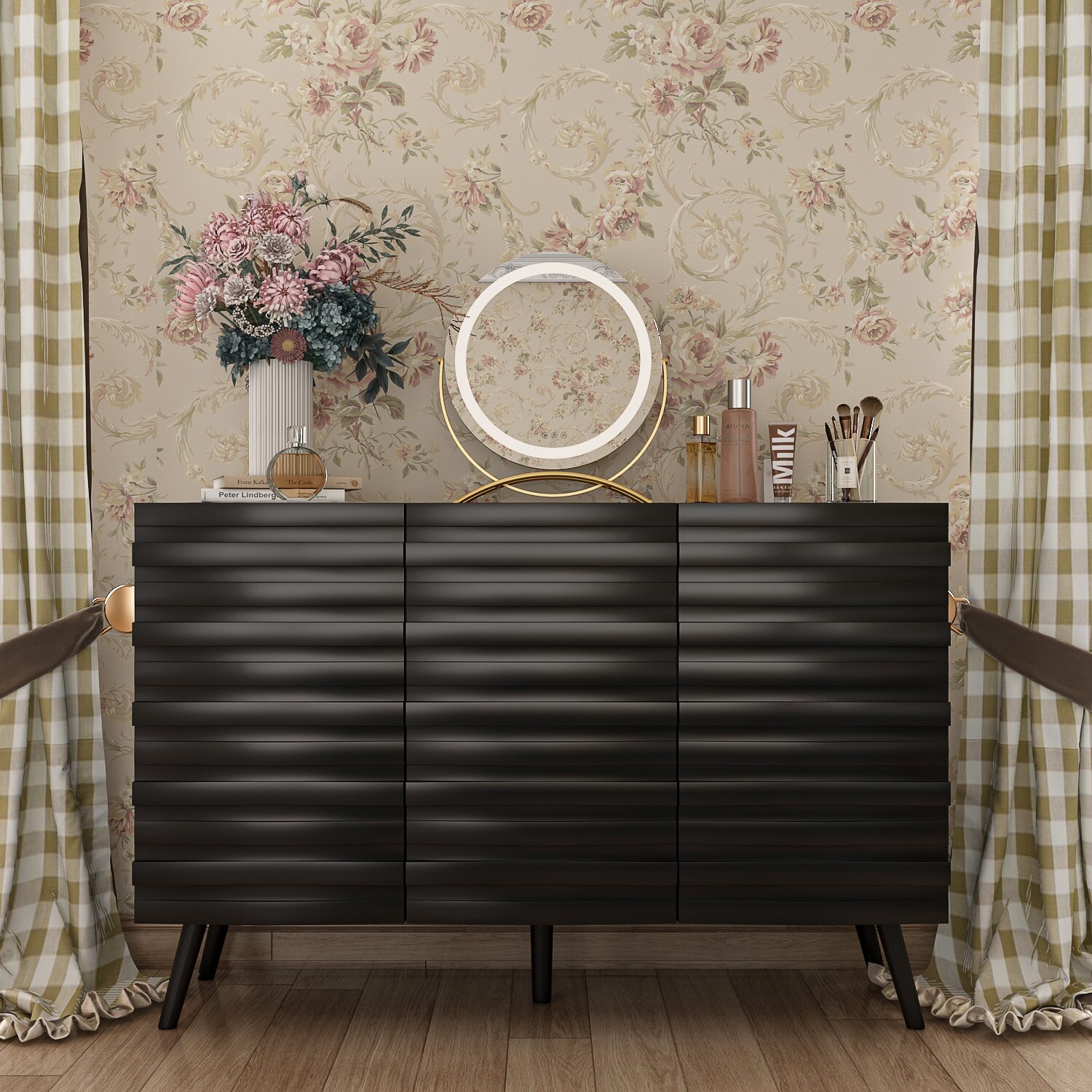 Elegant Black Buffet Cabinet Spacious Storage Organizer Dresser - - 38005482 - Mycitystee