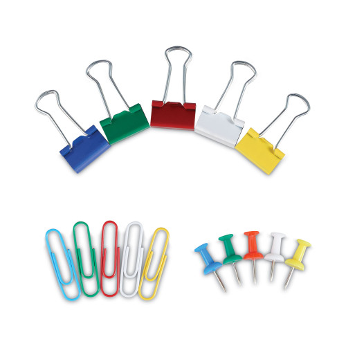 Universal Combo Clip Pack with 3-Tier Organizer Tub， (380) Small Paper Clips， (280) Push Pins， (46) Small Binder Clips， Assorted Colors (31203) - Mycitystee