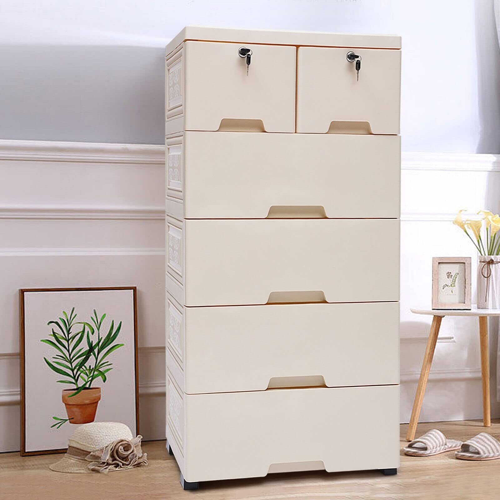 Plastic Drawers Dresser， Storage Cabinet with 6 Drawers， 20