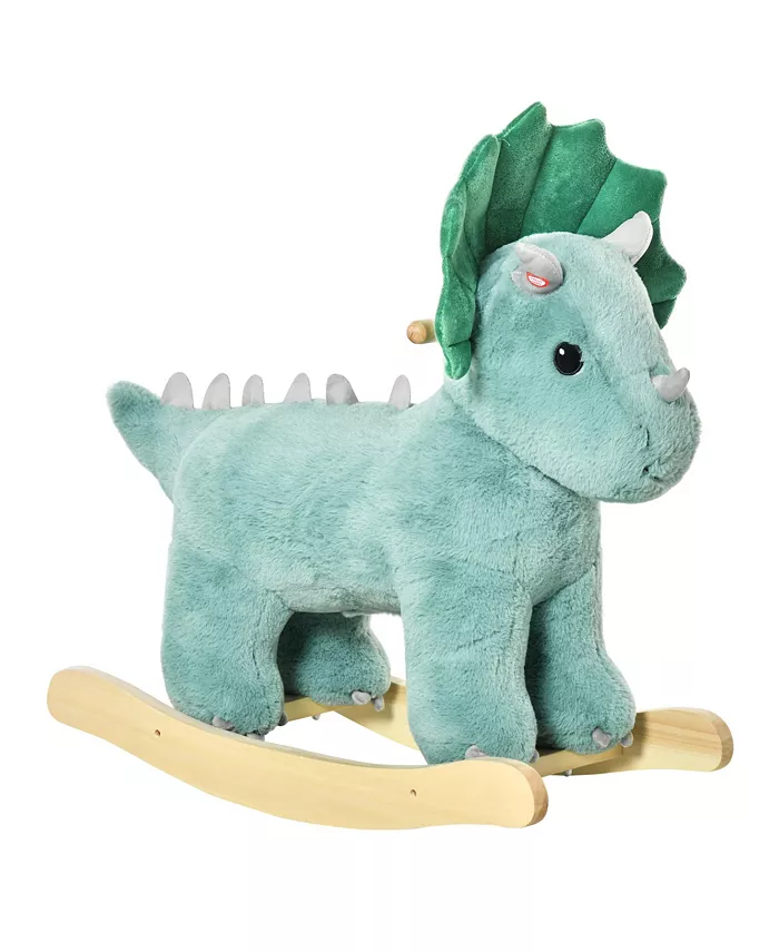 Qaba Kid Plush Ride-On Rocking Horse Triceratops-shaped Rocker and Sound - Mycitystee