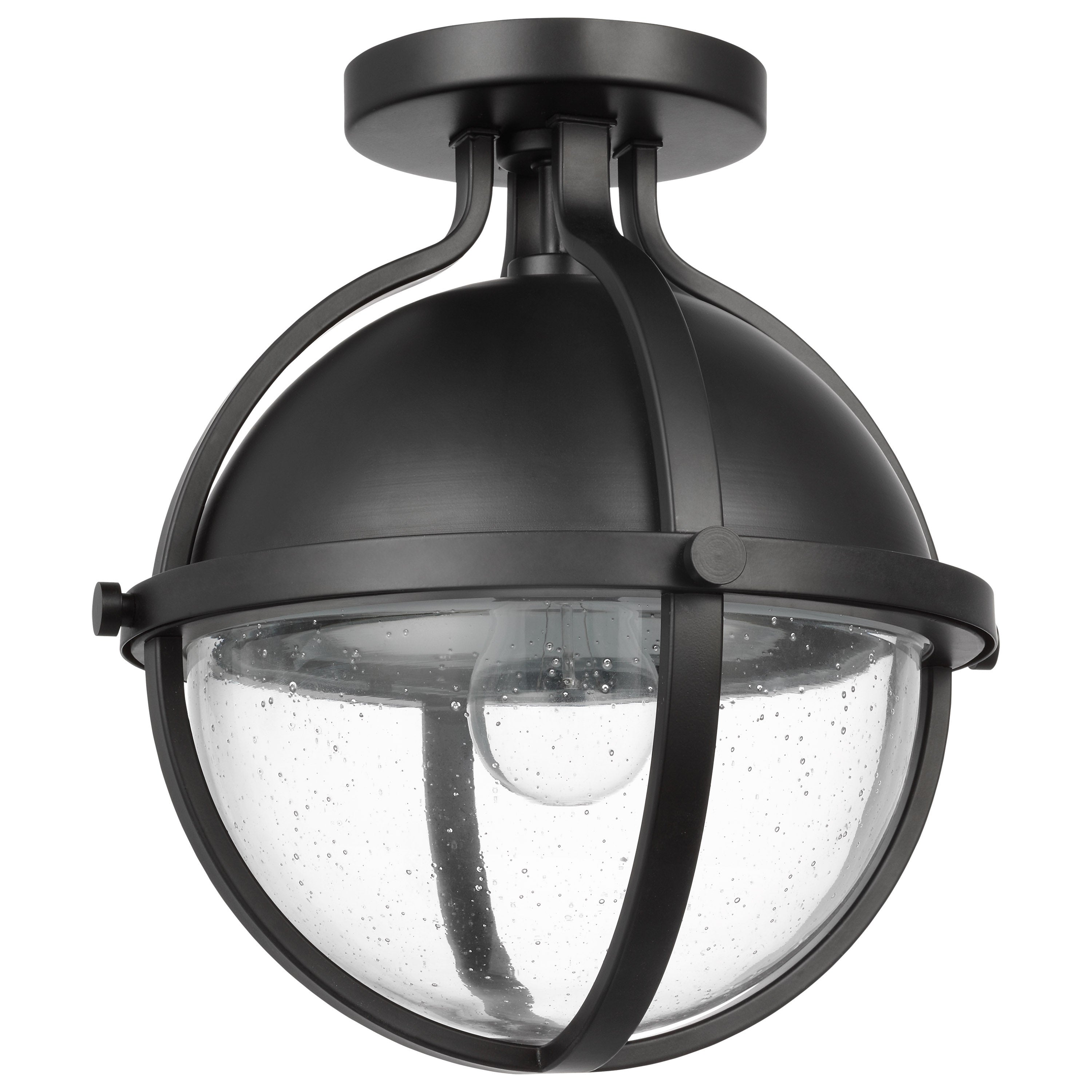 Lincoln 1 Light Semi Flush Mount Medium Base 60 Watt Matte Black Finish Clear Seeded Glass - Mycitystee