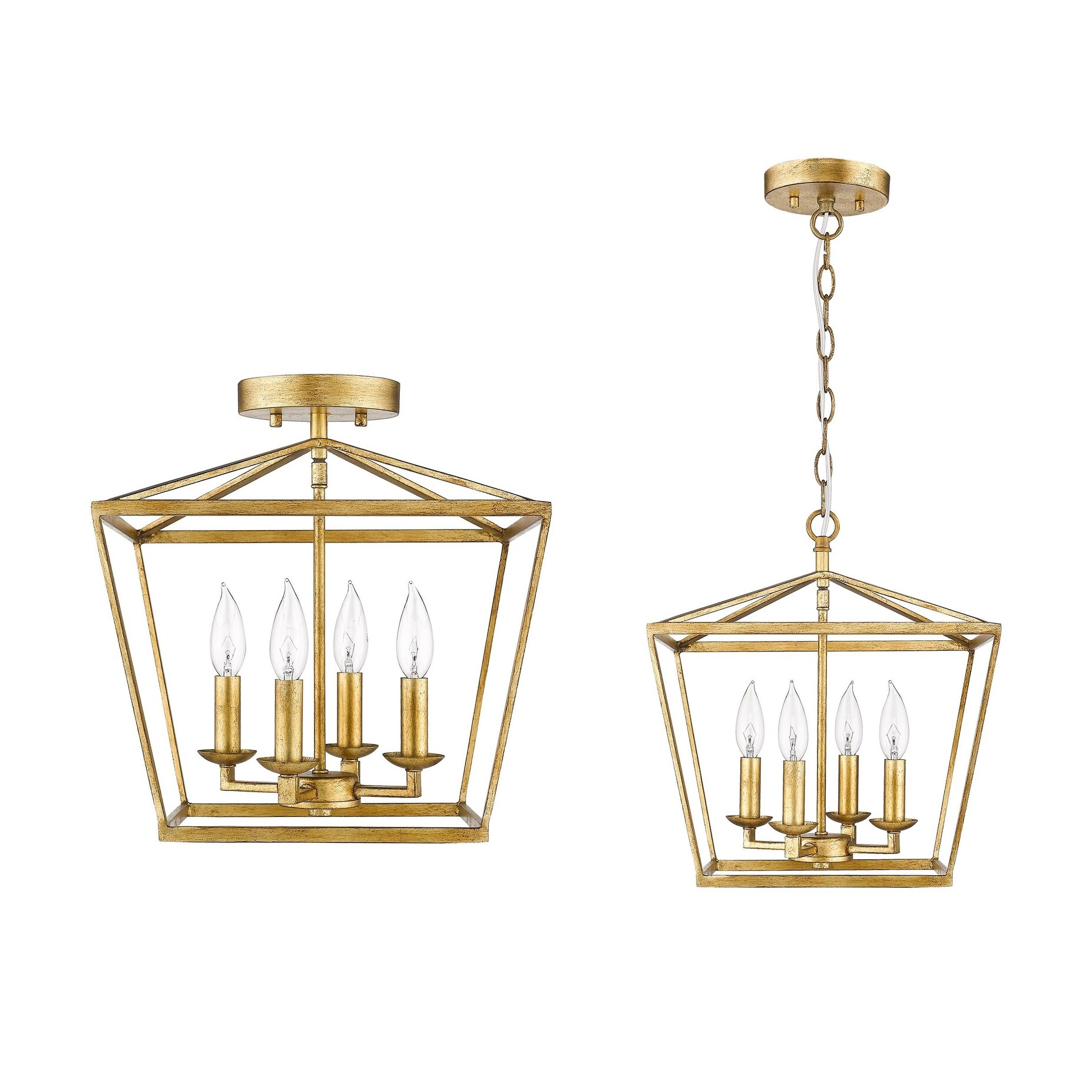 3-Light Convertible to Pendant Mini Lantern Ceiling Light and Pendant in Gold - Mycitystee