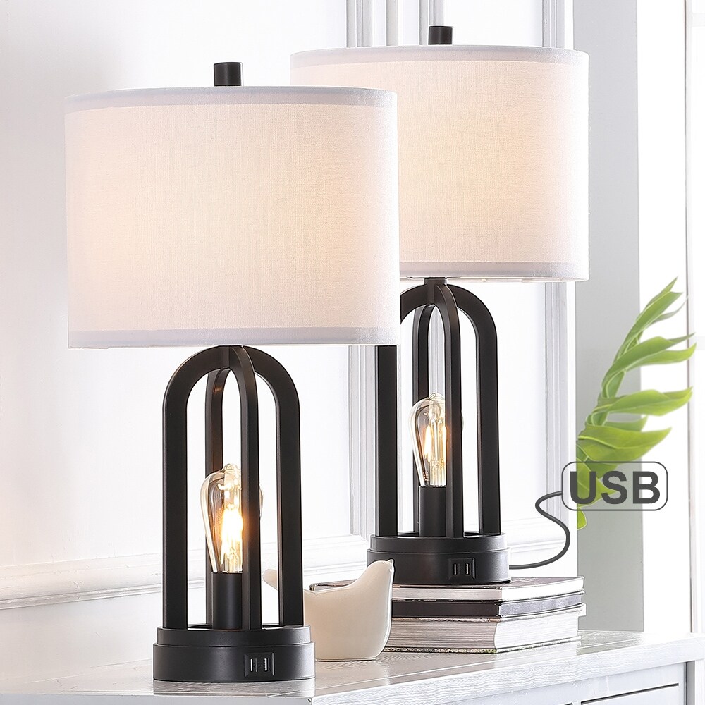 22.75 in. Black Table Lamp with USB Port and Nightlight， LED Bulbs Included (Set of 2) - 22.75'' H - Mycitystee