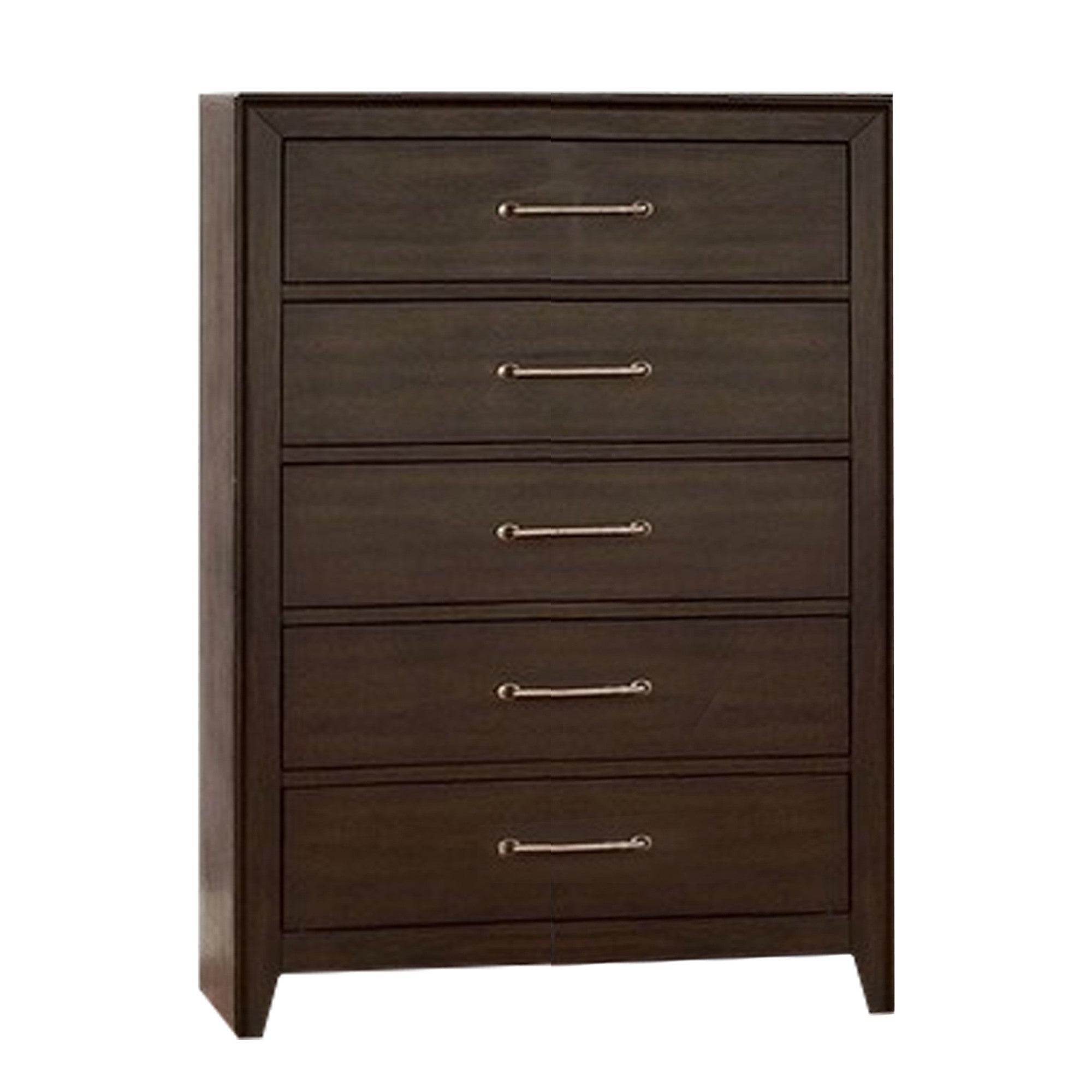 5 Drawer Wooden Chest with Metal Pulls， Walnut Brown - - 33035180 - Mycitystee