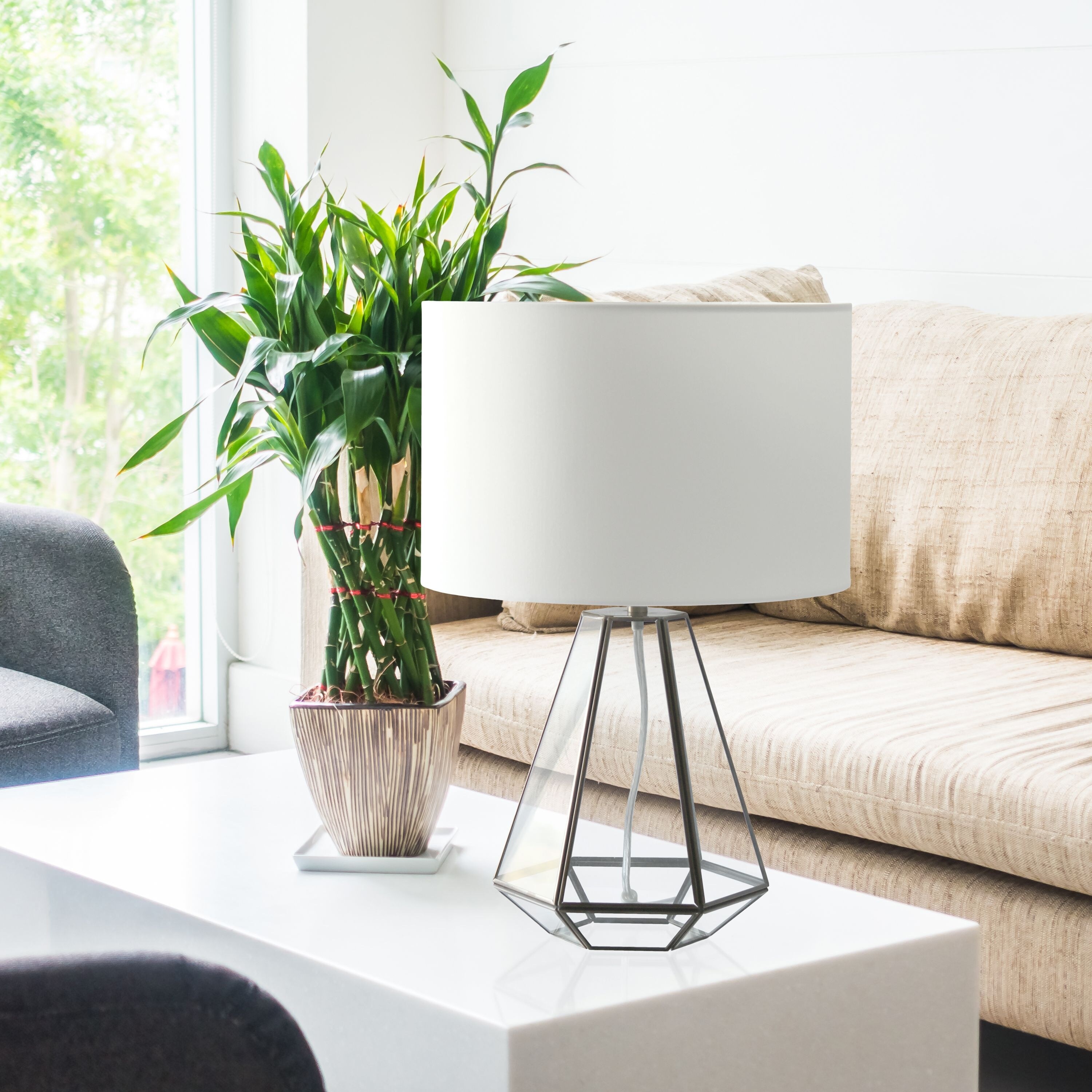 Lalia Home Transparent Triagonal Table Lamp， Brass - Mycitystee