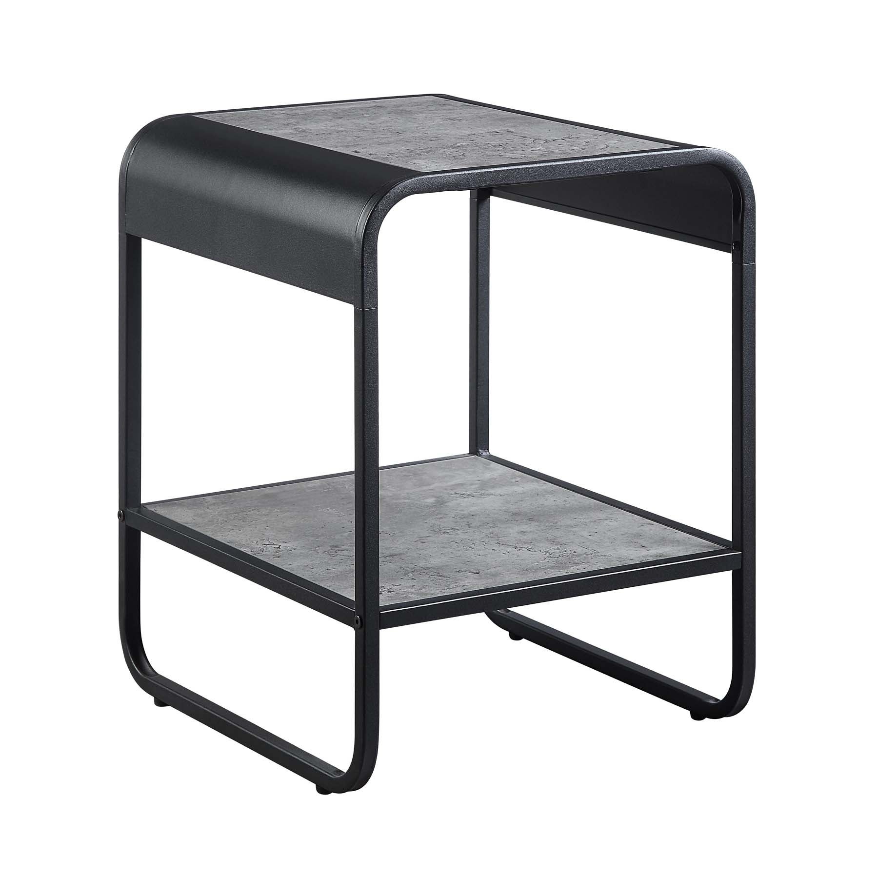 One Open Shelf Rectangular End Table with Metal Frame in Concrete Gray and Black - Mycitystee