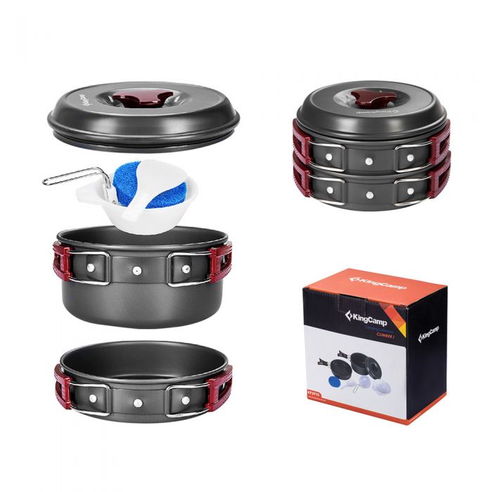 KingCamp Hard-anodized Aluminum 7PCS Camping Hiking Backpacking Cookware Set KP3910 - Mycitystee