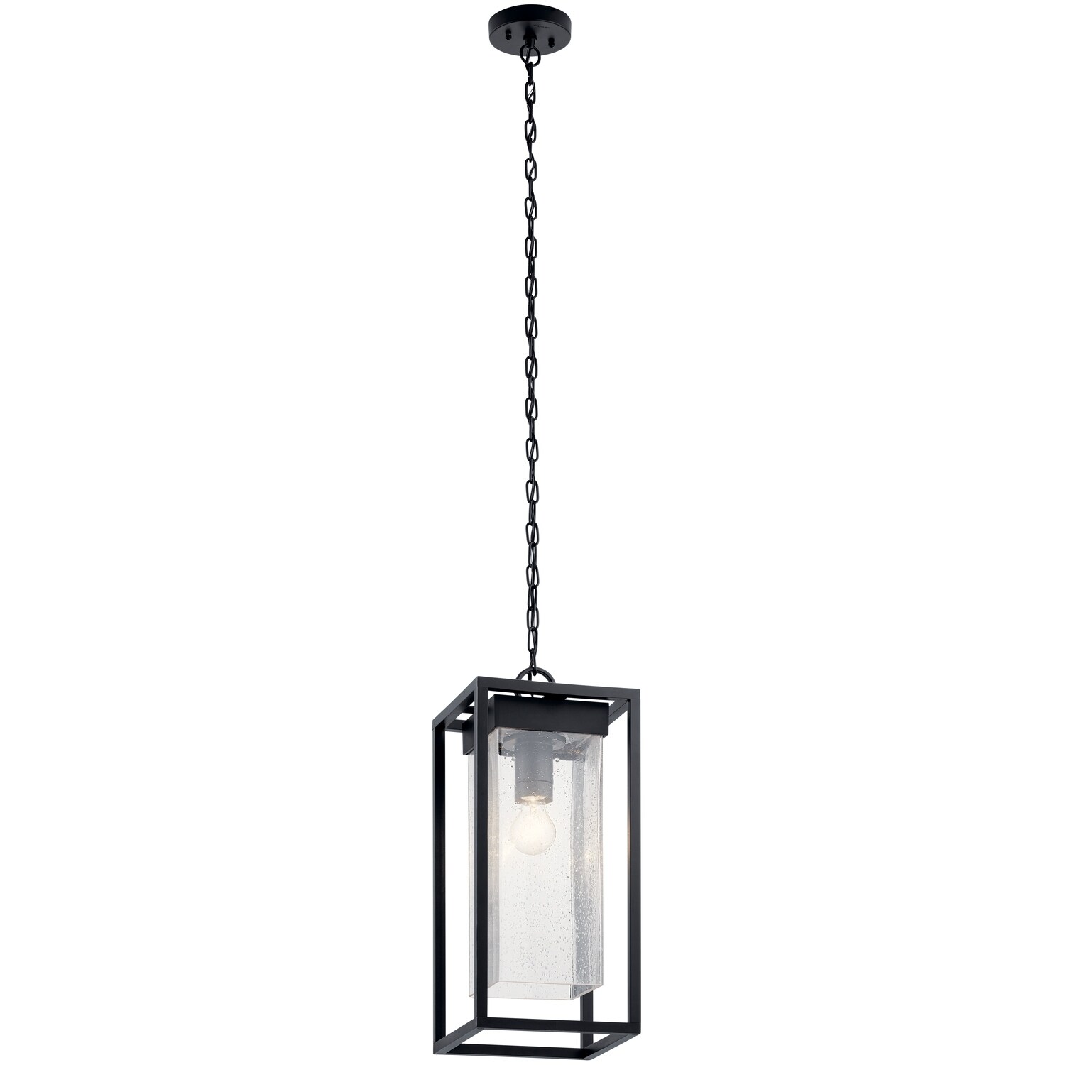 Kichler Mercer 24 inch 1 Light Outdoor Pendant with Clear Seeded Glass in Black Finish - Mycitystee