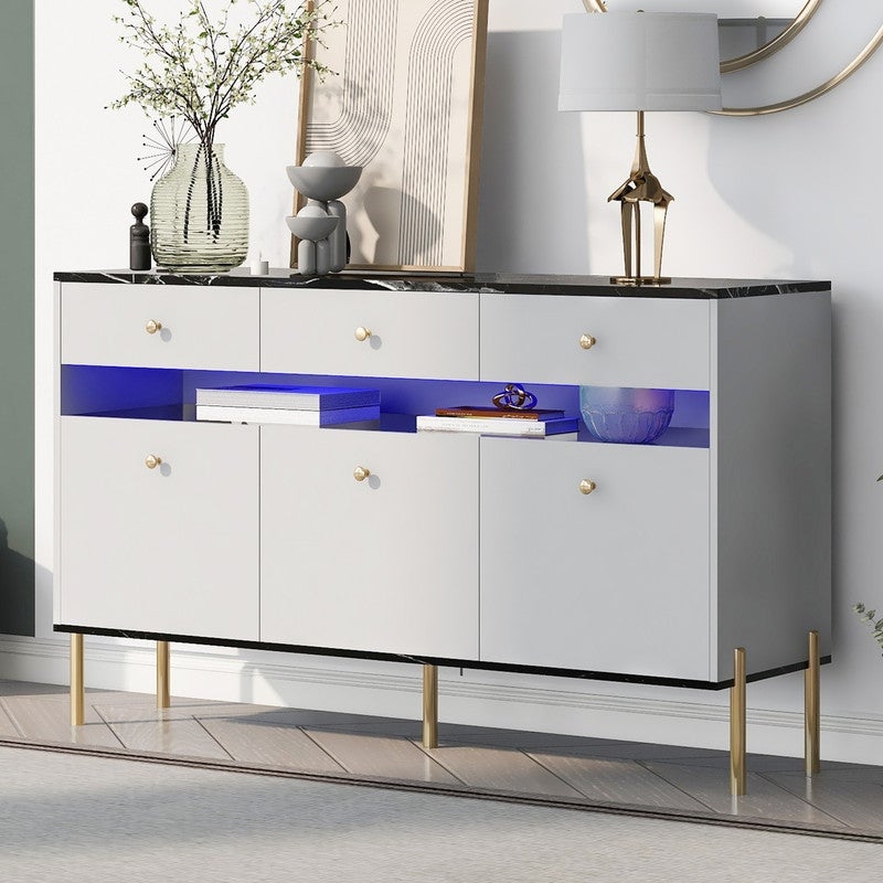 Modern Storage Cabinet Dresser with LED Lights and 3 Drawers - - 36930689 - Mycitystee