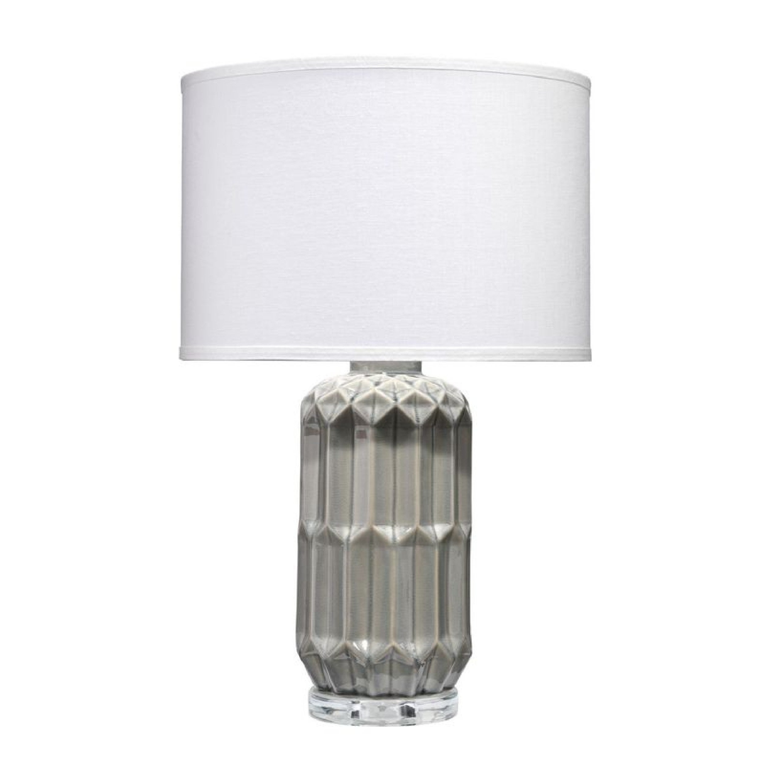 28 Inch Ceramic Table Lamp with Faceted Base， White and Grey - Mycitystee