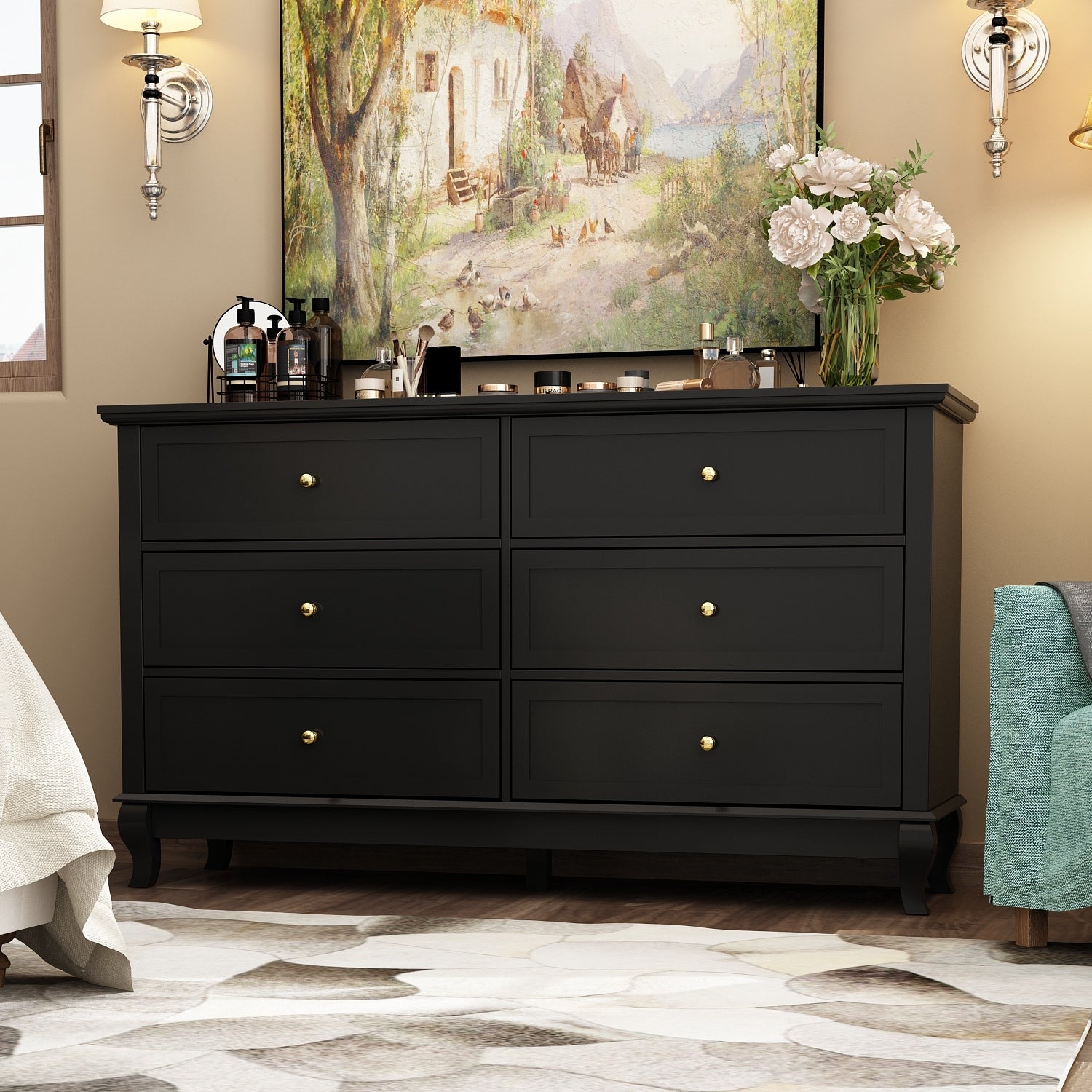 6 Drawes Dresser Organizer Chest Bedroom Livingroom(White/Black) - - 37835133 - Mycitystee