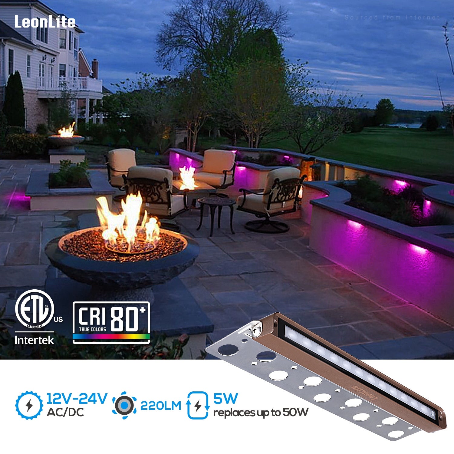 12 Inch RGBW LED Hardscape Paver Light， 270° Swivel， 5W， IP65 - 8PACK - Mycitystee