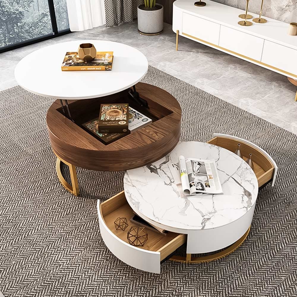 Modern Nesting Coffee Table Set with Sintered Stone Top Lift-top Coffee Table Set of 2 - Mycitystee