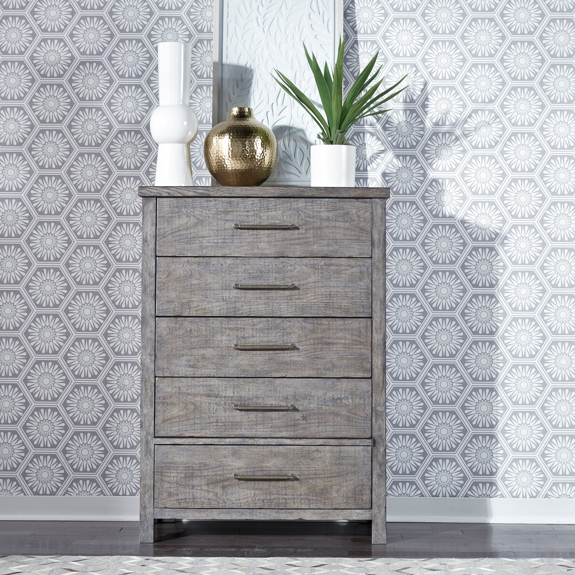 Modern Farmhouse Dusty Charcoal Distressed 5 Drawer Chest - - 28063897 - Mycitystee