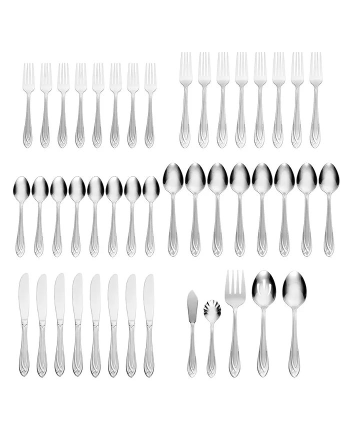 Hampton Forge Lace Frosted 54 Piece Set with Wood Caddy， Service for 8 - Mycitystee